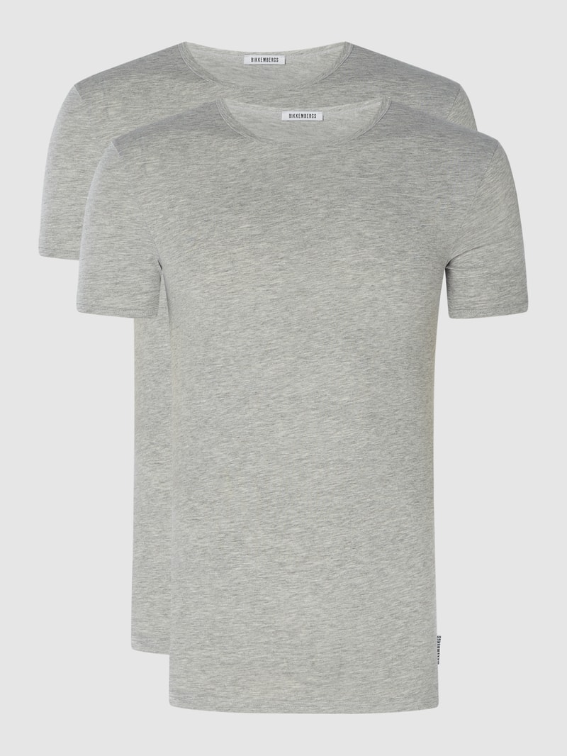 T-Shirt mit Stretch-Anteil im 2er-Pack in mittelgrau meliert