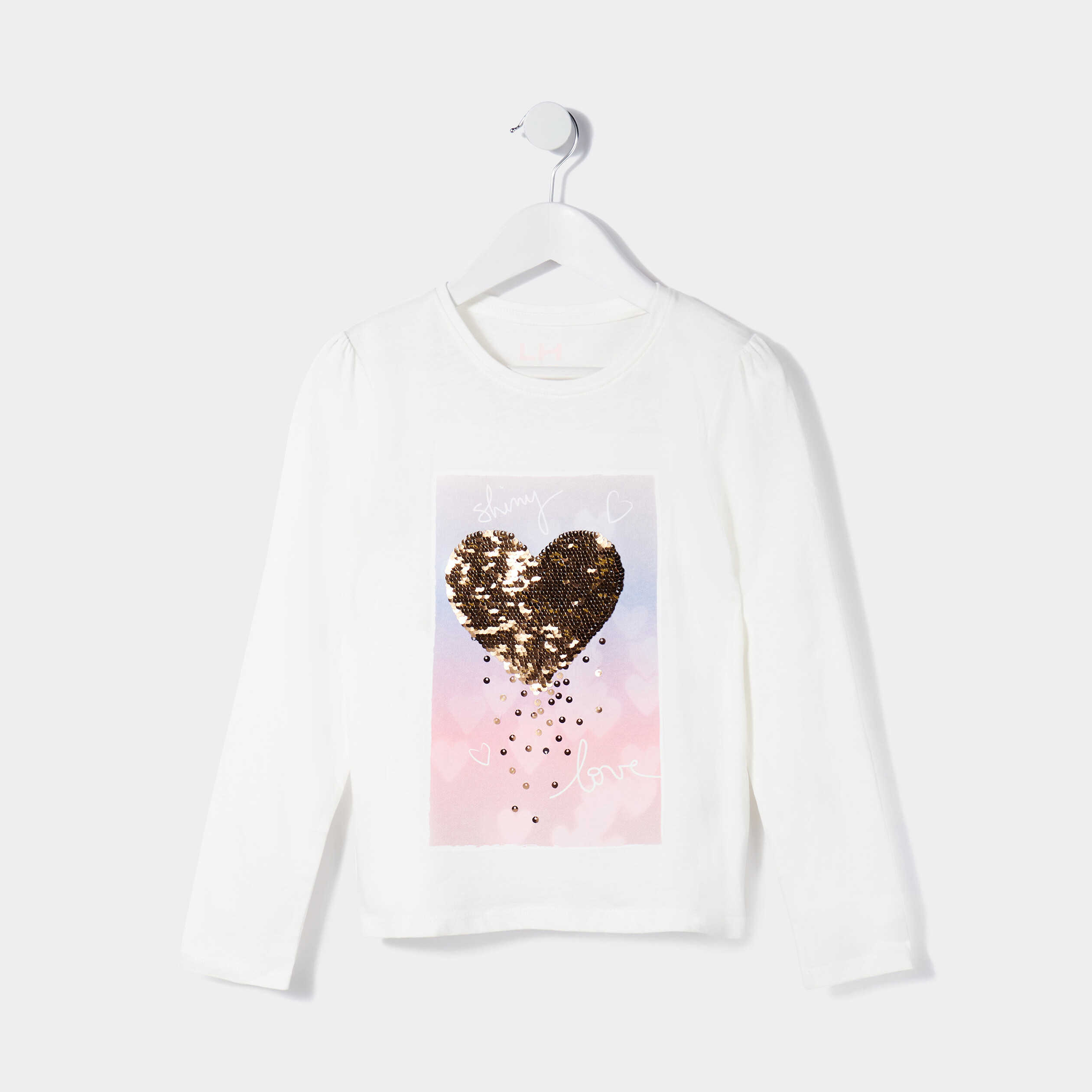 T-shirt manches longues sequins ivoire fille | La Halle