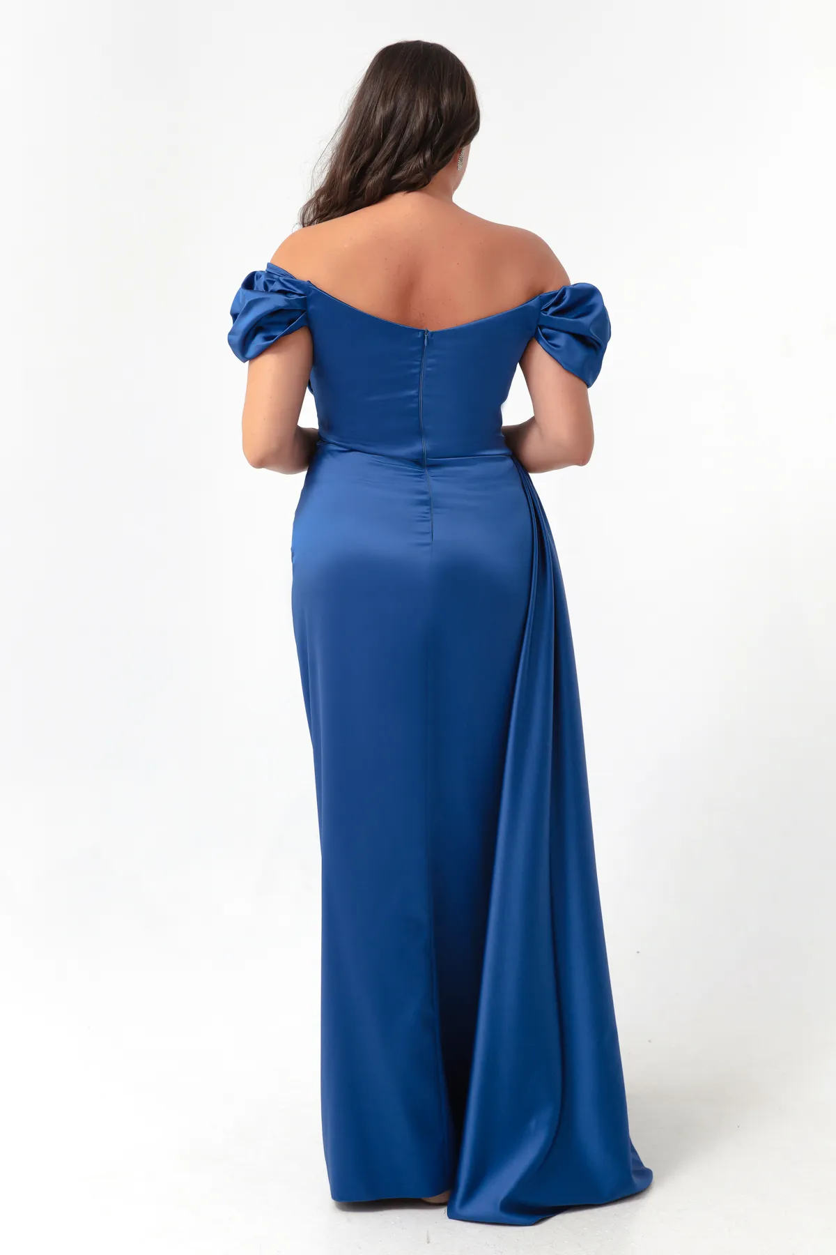 Lafaba  Langes Satin-Abendkleid und Abschlusskleid mit U-Boot-Ausschnitt für Damen in Indigo