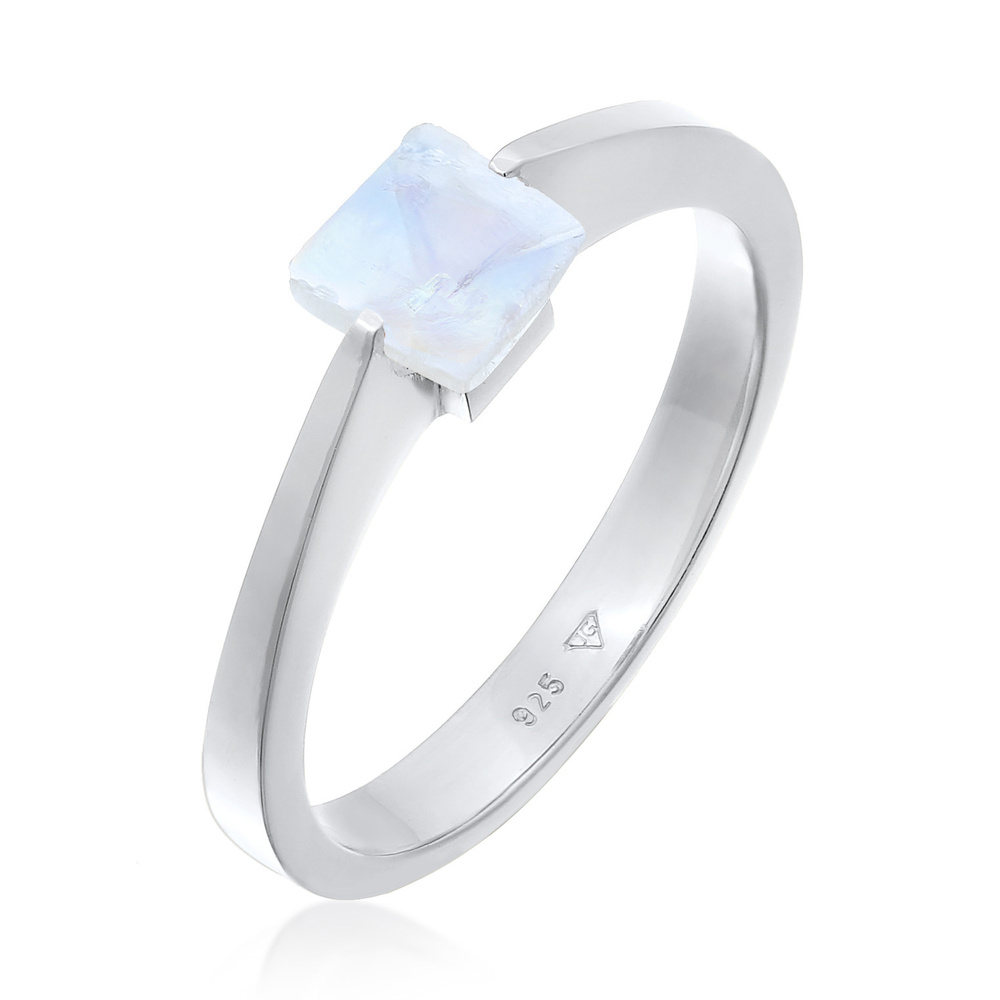 Elli PREMIUM Elli PREMIUM Bague Femmes Bande Solitaire Quadrilatère avec Pierre de Lune en Arg Bague