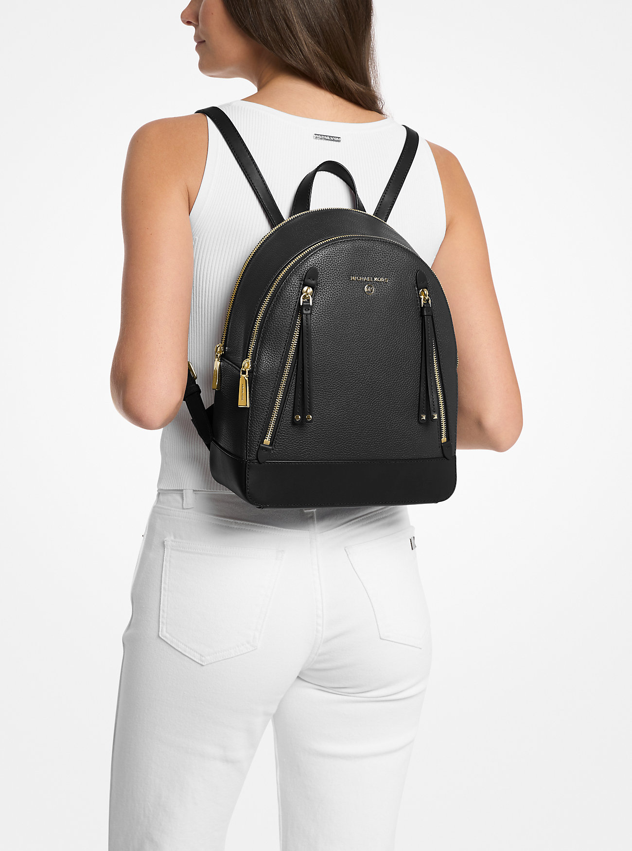 Brooklyn Medium Pebbled Leather Backpack - BLACK