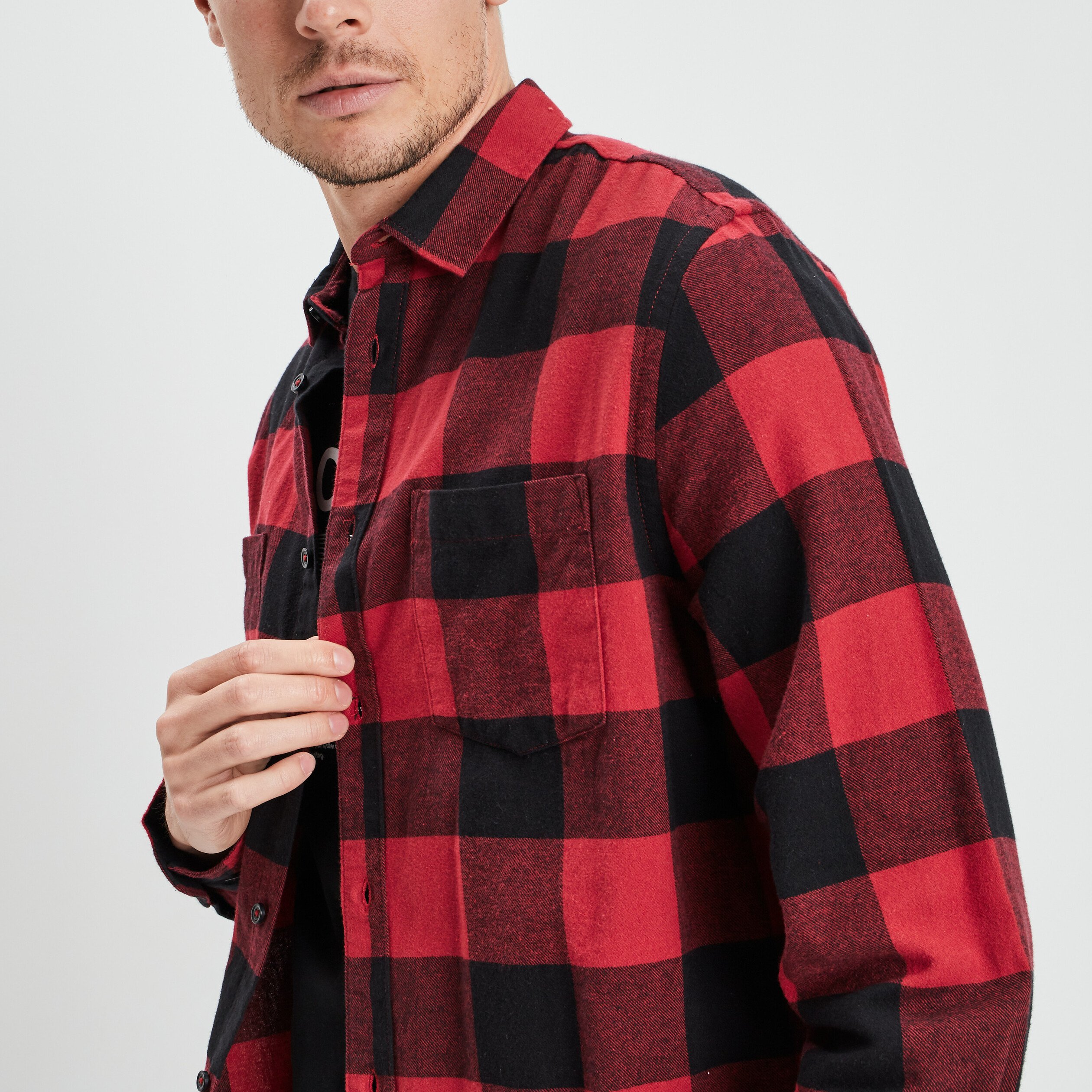 Chemise droite manches longues rouge homme | La Halle