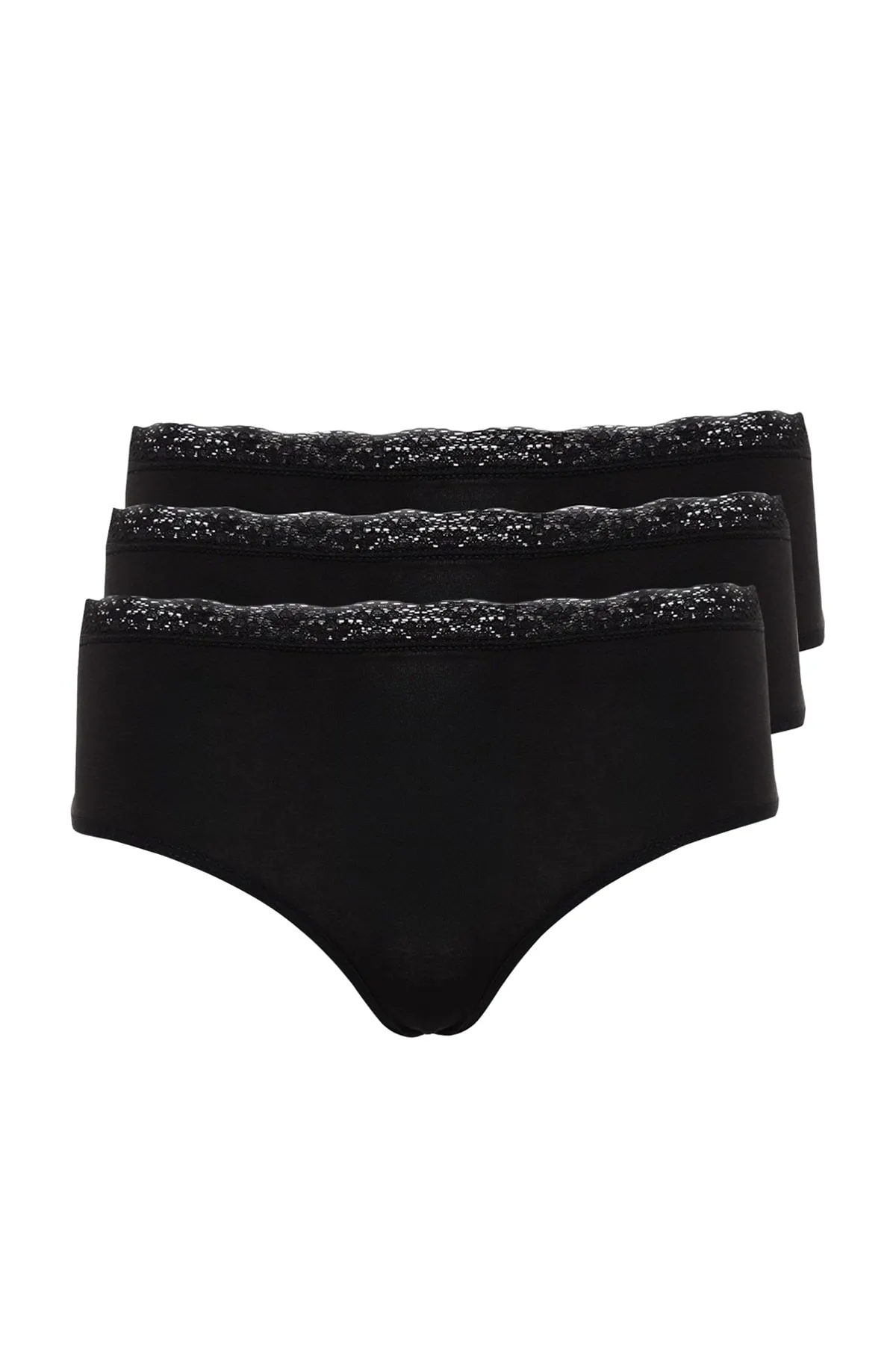 Trendyol Collection  3er-Pack schwarze Hipster-Strickhöschen aus Baumwolle mit Spitze und bequemer Passform THMAW24KU00009