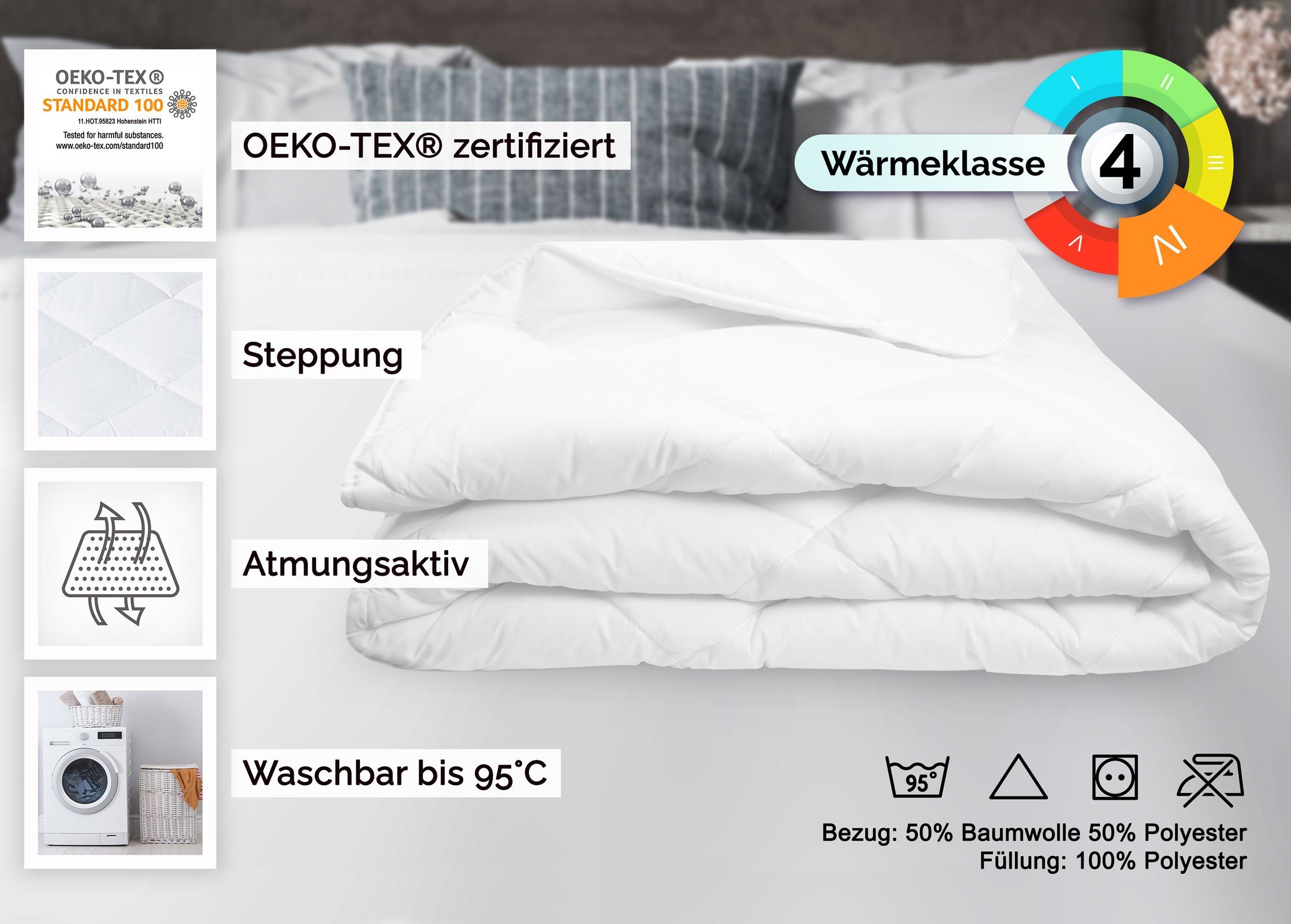 Microfaserbettdecke, ZOLLNER, Füllung: 100% Polyester, Bezug: 50% Polyester 50% Baumwolle, 135 x 200 cm, vom Hotelwäschespezialisten, in vielen Größen verfügbar