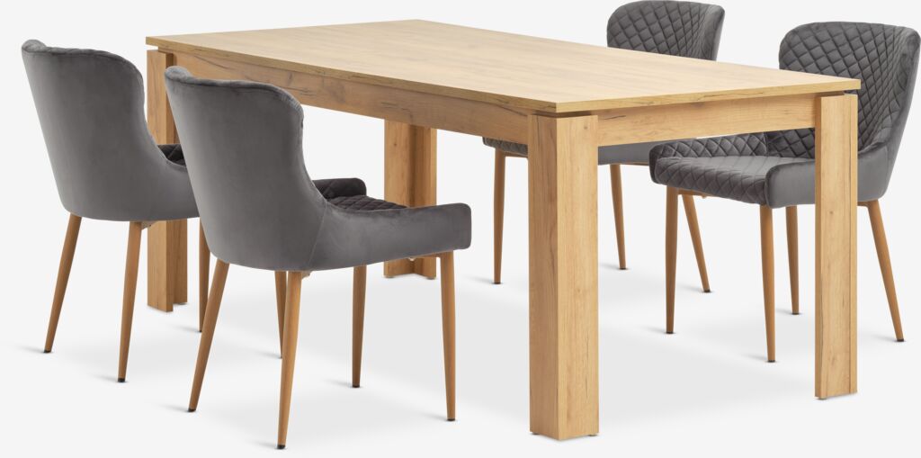 LINTRUP PEBRINGE Table LINTRUP L190/280 chêne 4 Chaise PEBRINGE velours gris