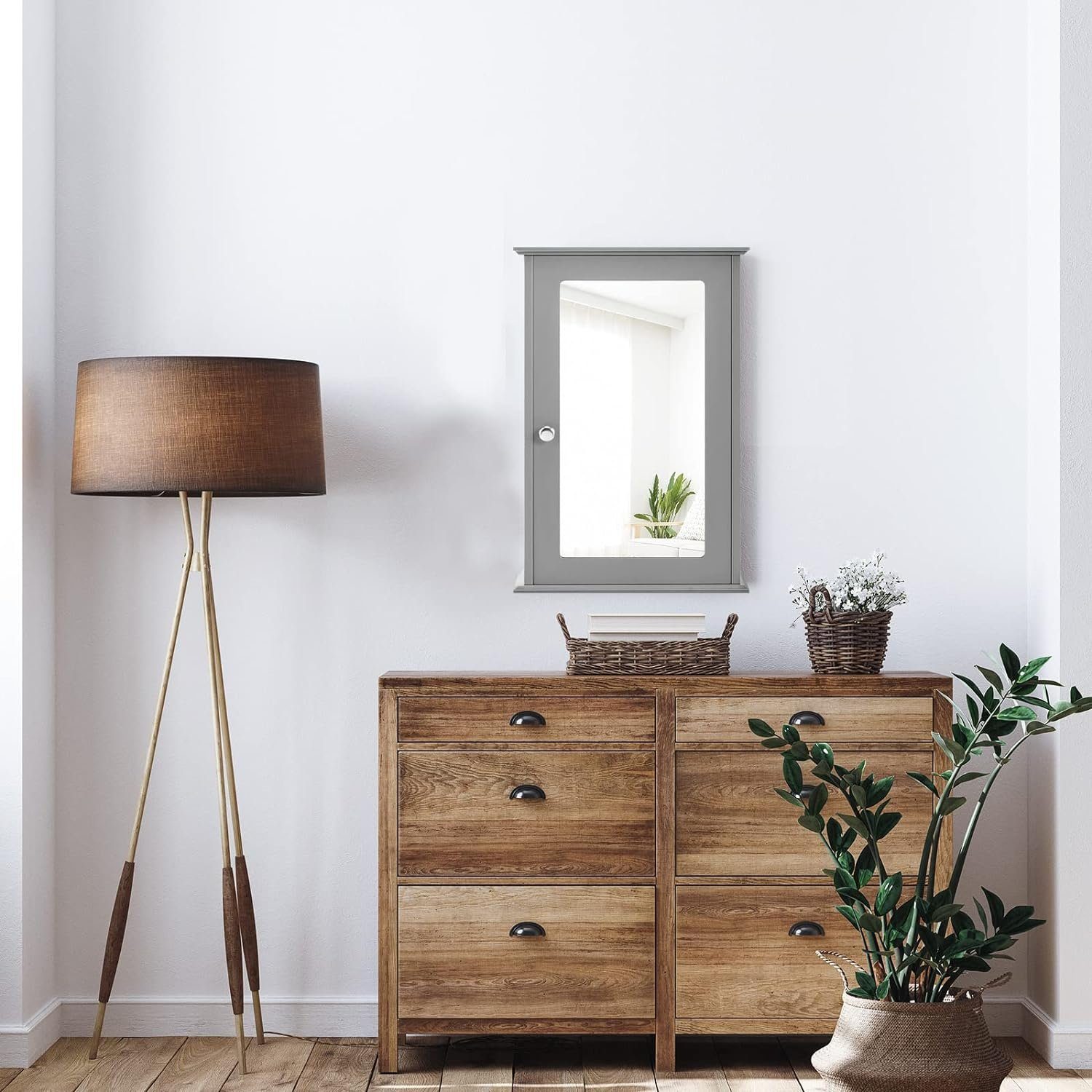 KOMFOTTEU Spiegelschrank mit Verstellbarer Ablage 34 x 15 x 53 cm