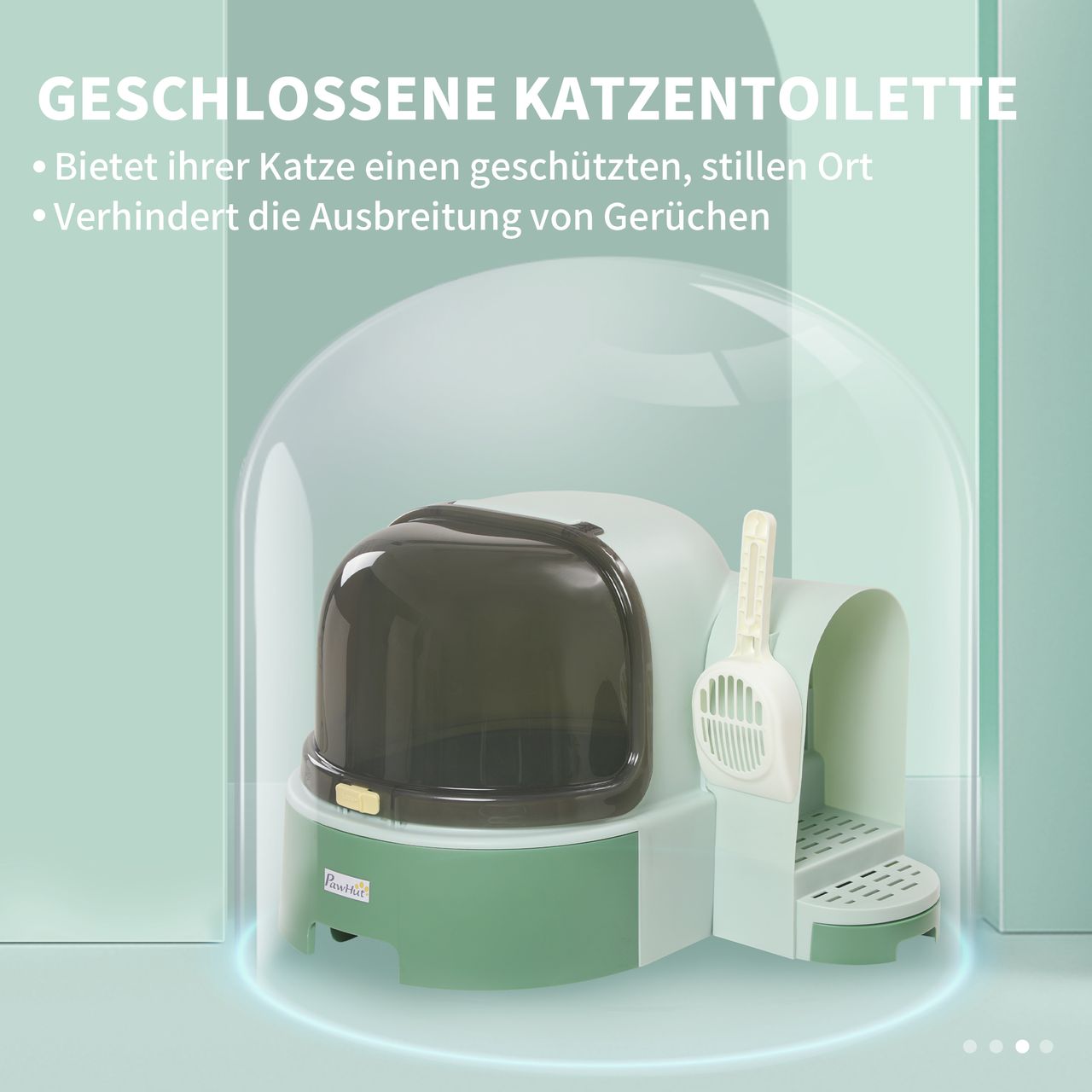 PawHut Katzentoilette Katzenhaus, Katzenklo inklusive Schaufel, Haube, Grün