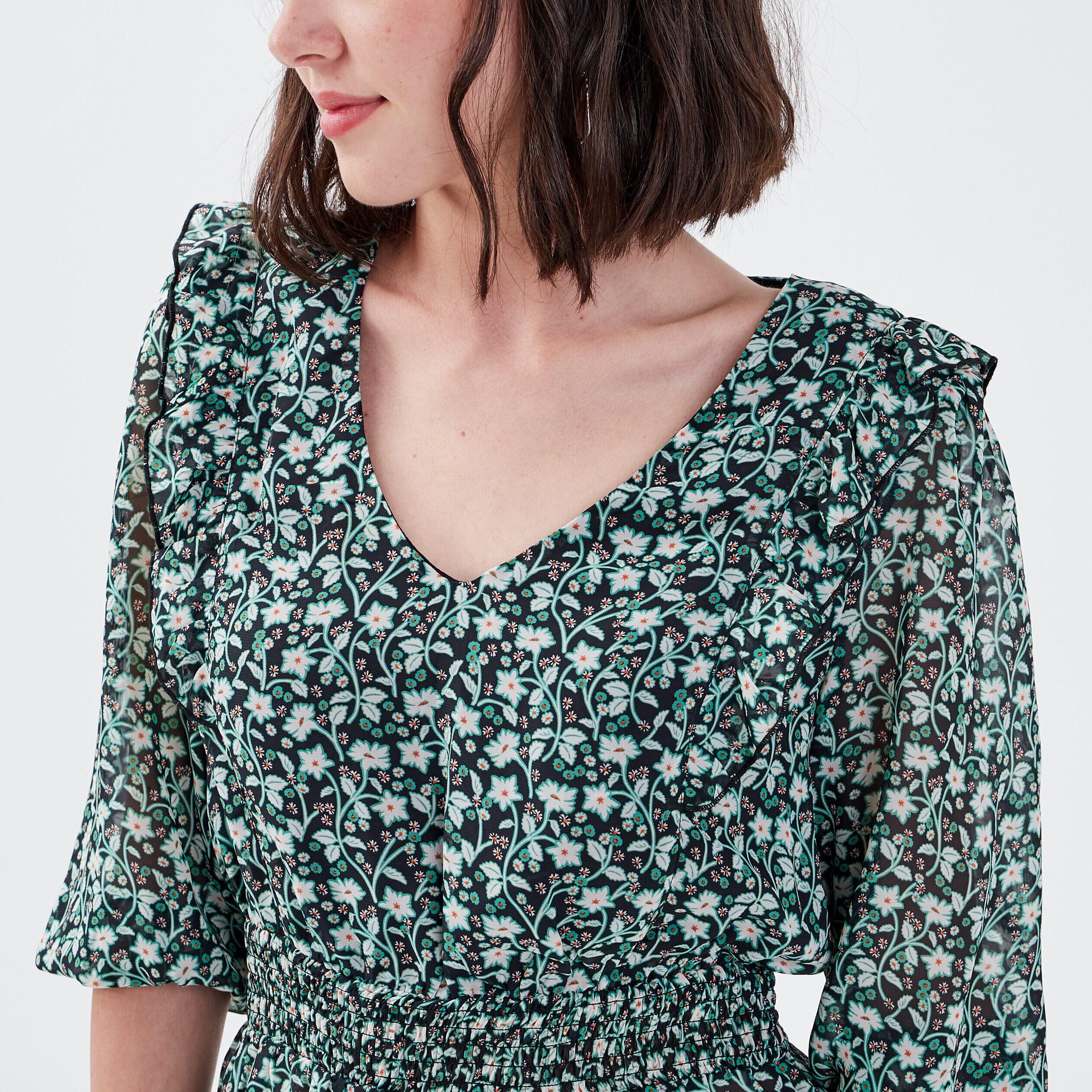 Blouse manches 3/4 noir femme | Cache Cache