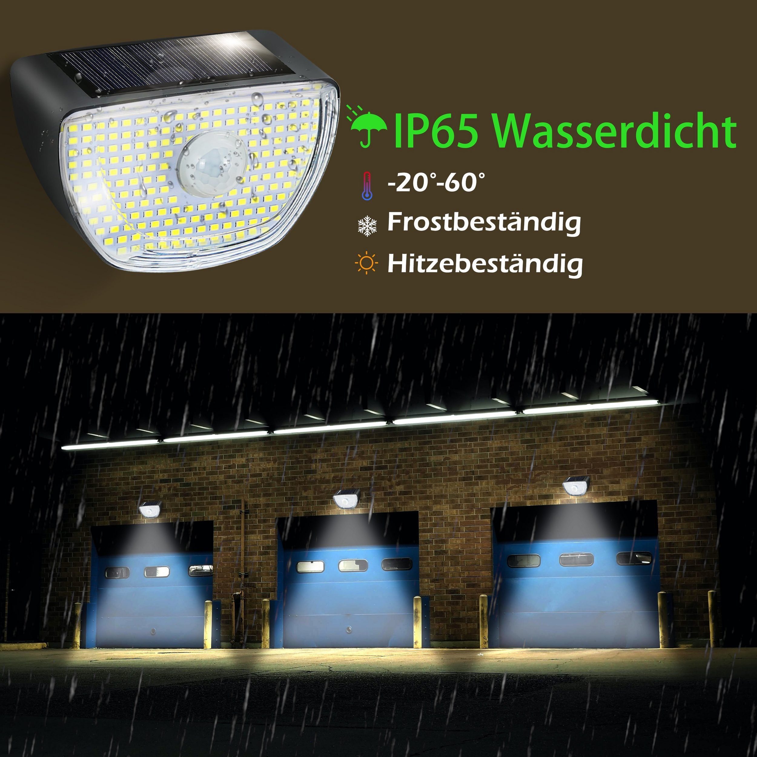 ZMH LED Solarleuchte Bewegungsmelder Garten 6000K Wasserdicht Breit Beleuchtung Garag Zäune, LED fest integriert, Kaltweiß