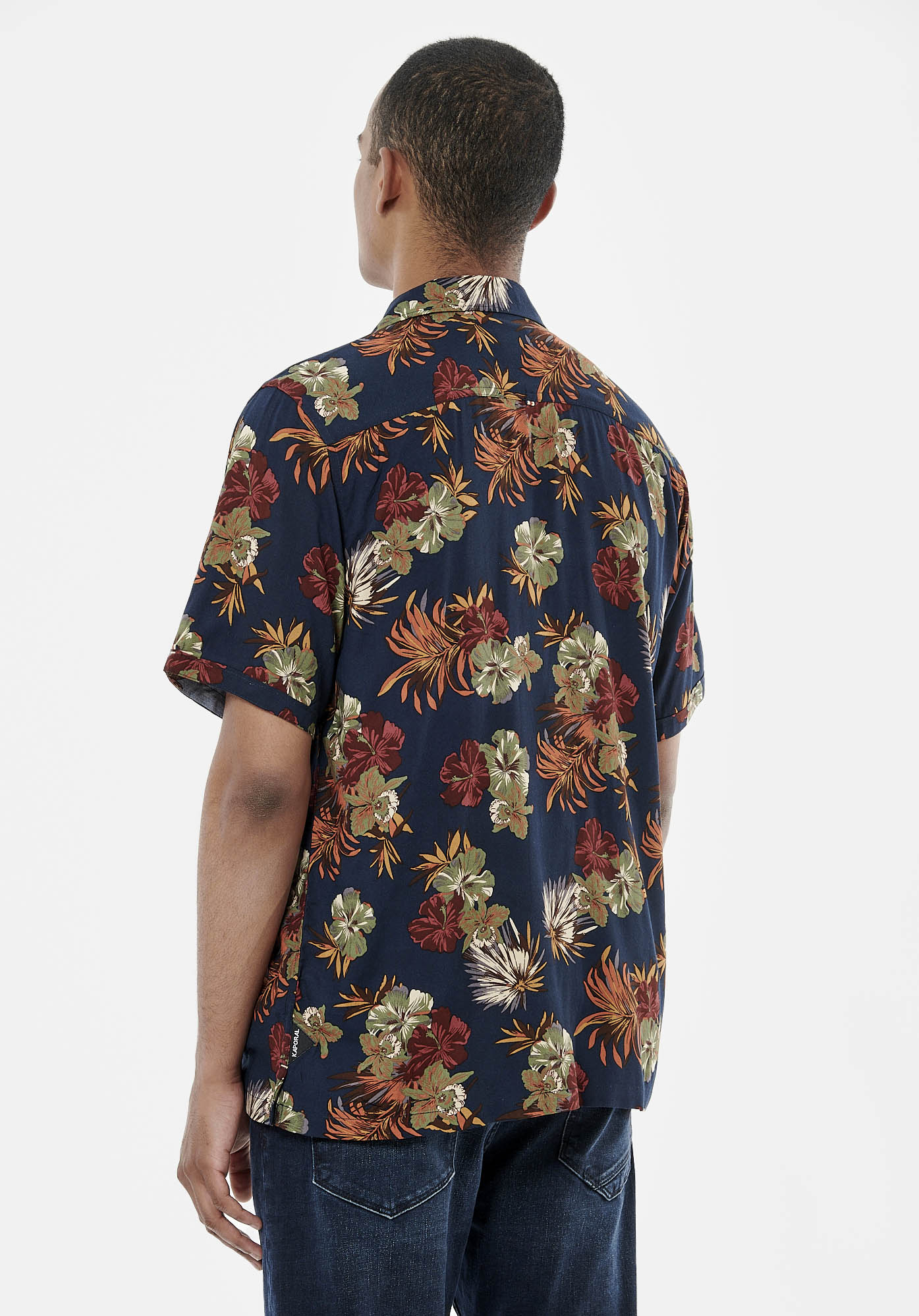 COOL   Chemise bleue marine fleurie homme