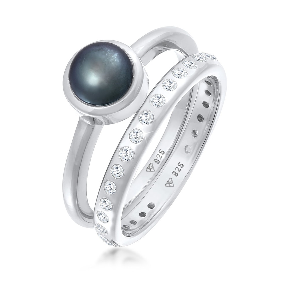 Nenalina Nenalina Bague Femmes perle Eternity Lot de 2 avec perle d'eau douce en argent st Bague