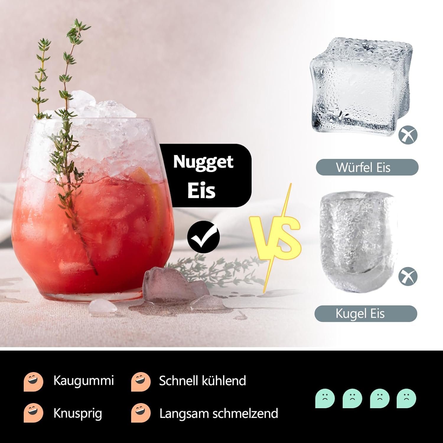 KOMFOTTEU Eiswürfelmaschine, Eisproduktion von 27kg/24h, mit Eisspender & Selbstreinigung