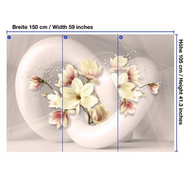 wandmotiv24 Fototapete 3D Form rot Blumen kreis Raum weiss, glatt, Wandtapete, Motivtapete, matt, Vliestapete