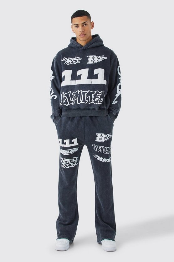 Kastiger Oversize Trainingsanzug mit Print und Kapuze