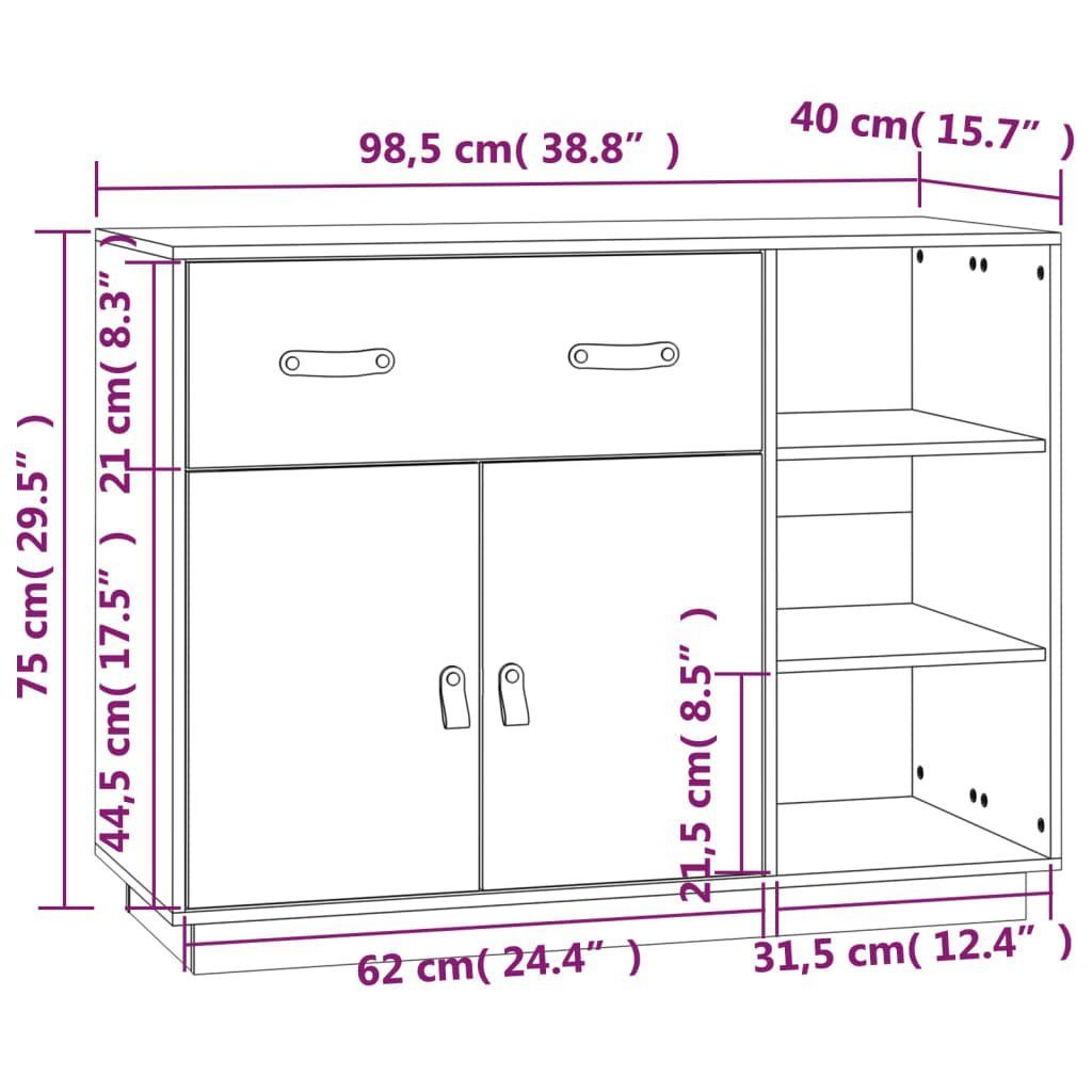 vidaXL Anrichte Sideboard Weiß 98,5x40x75 cm Massivholz Kiefer