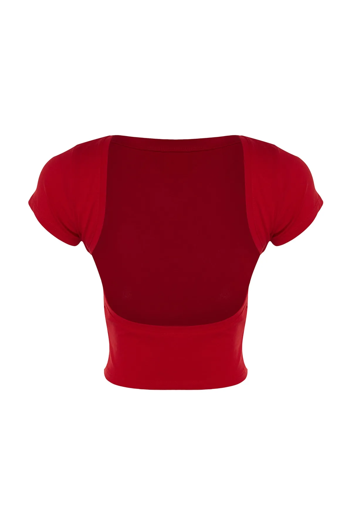 Trendyol Collection  Rote, rückenfreie, bauchfreie, dehnbare Strickbluse aus Baumwolle TWOSS23BZ00912