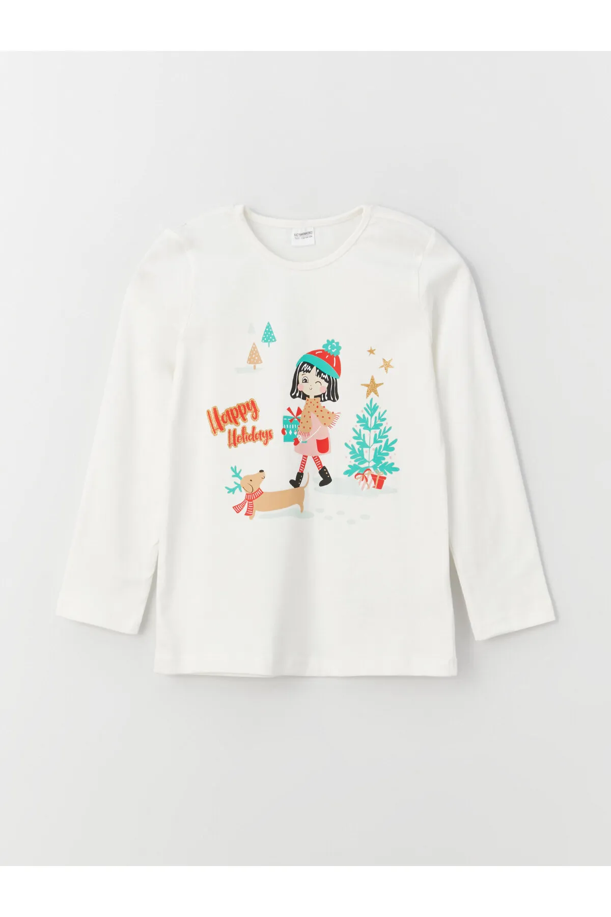 LC Waikiki  Langarm-Pyjama-Set für Mädchen mit Rundhalsausschnitt und Neujahrsmotiv