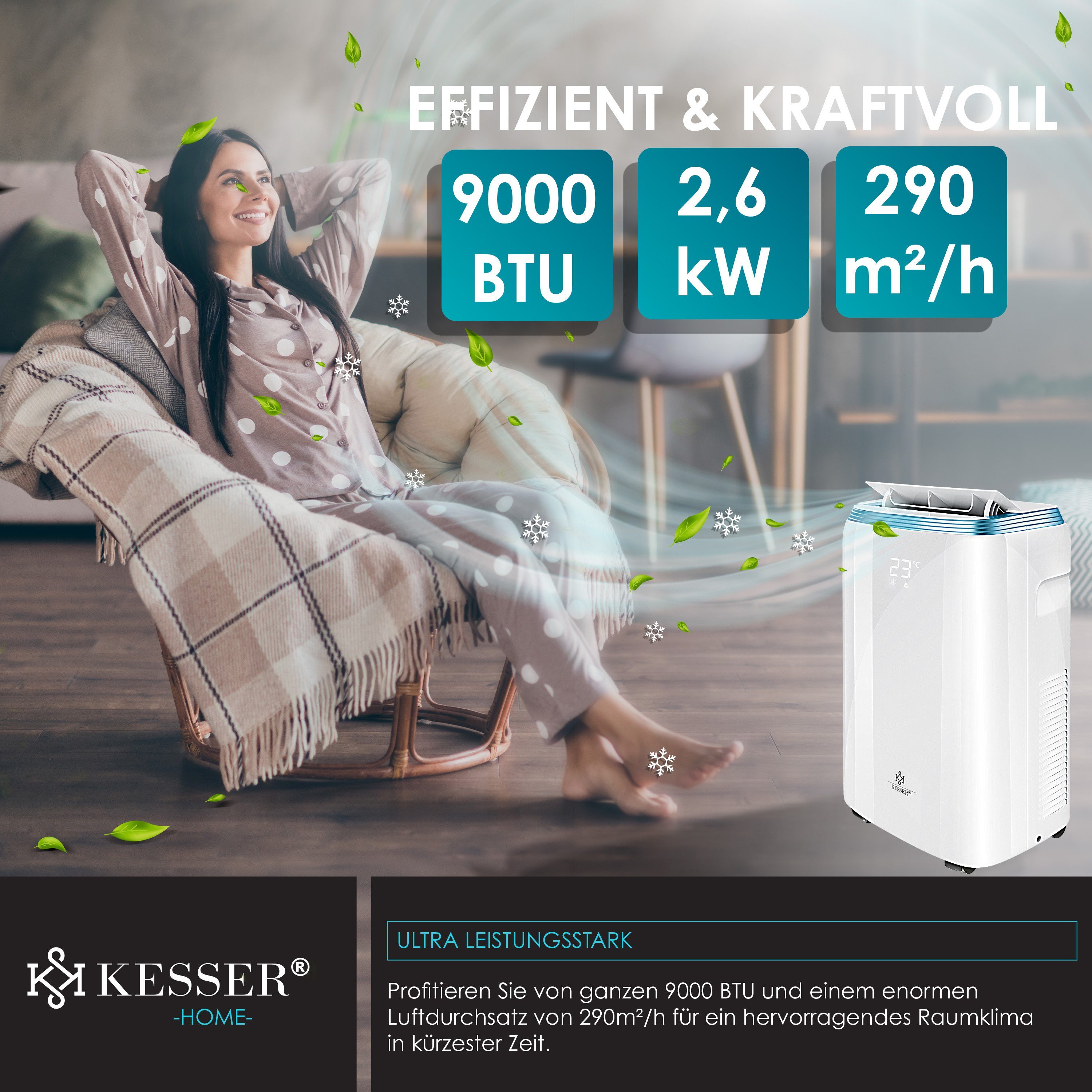 KESSER Klimagerät, Klimaanlage mit Touch-Display - 4 Mod - Timer und Nachtmodus