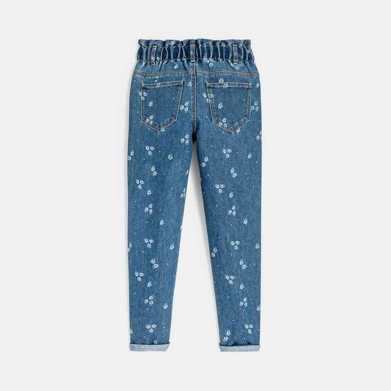 Jean mom paper bag bleu fille