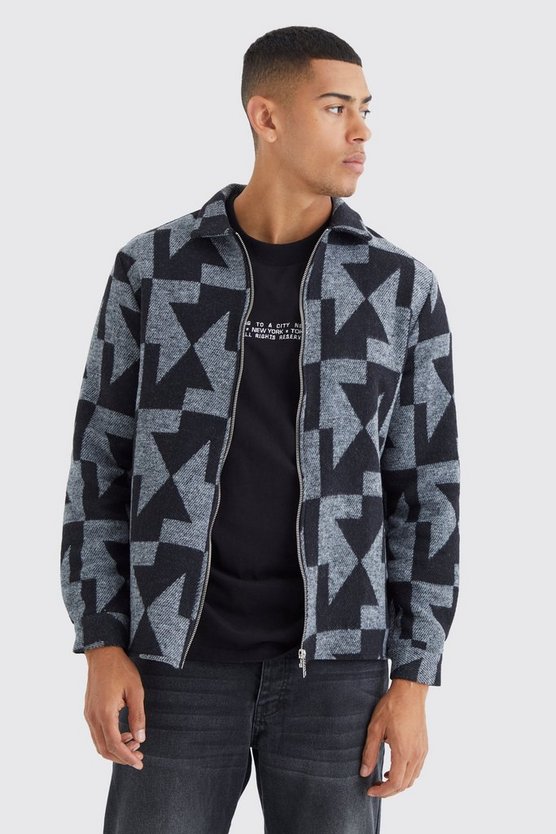 Overshirt mit geometrischem Print und Reißverschluss