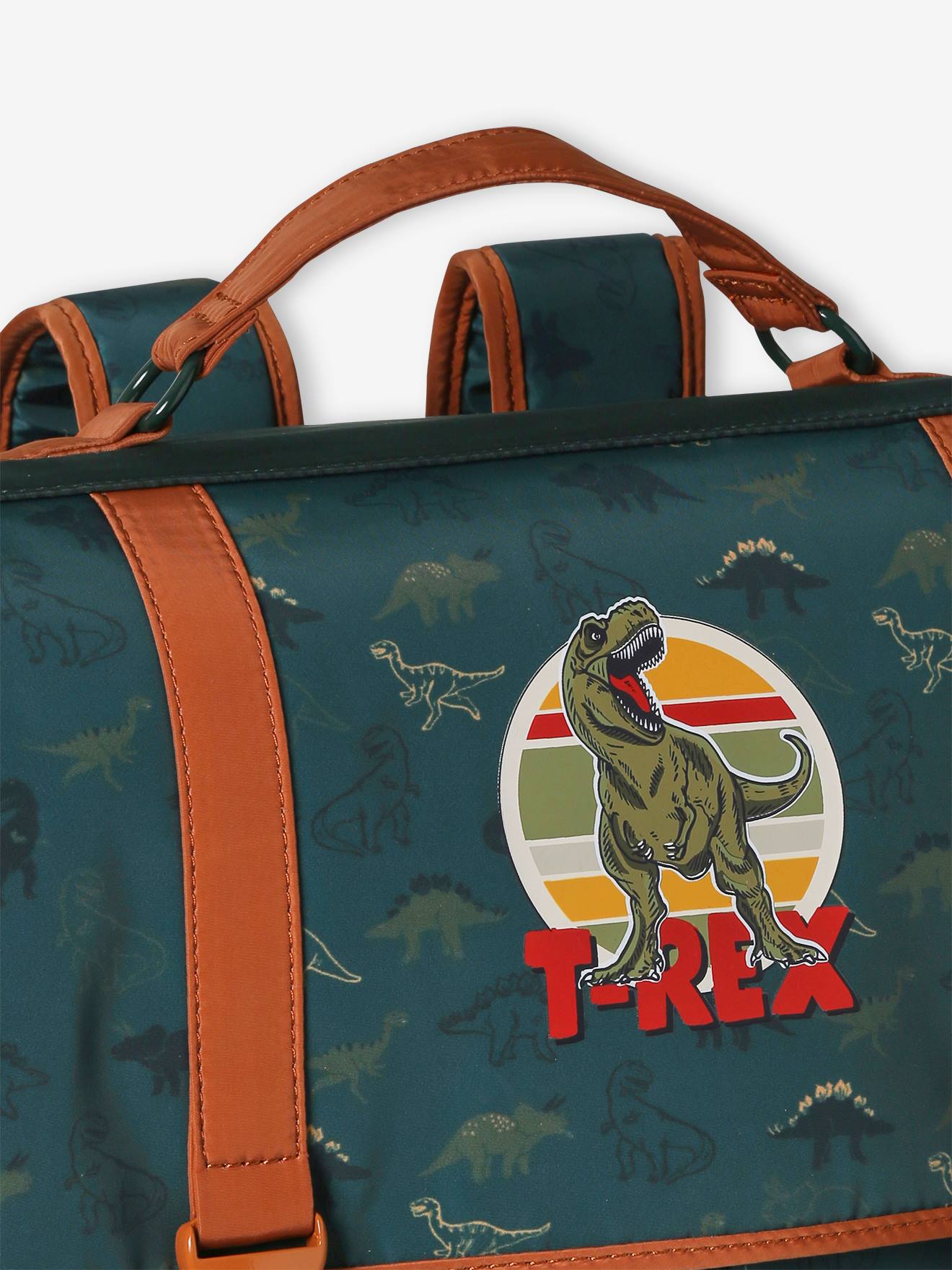 Cartable + trousse dinosaures garçon vert sapin