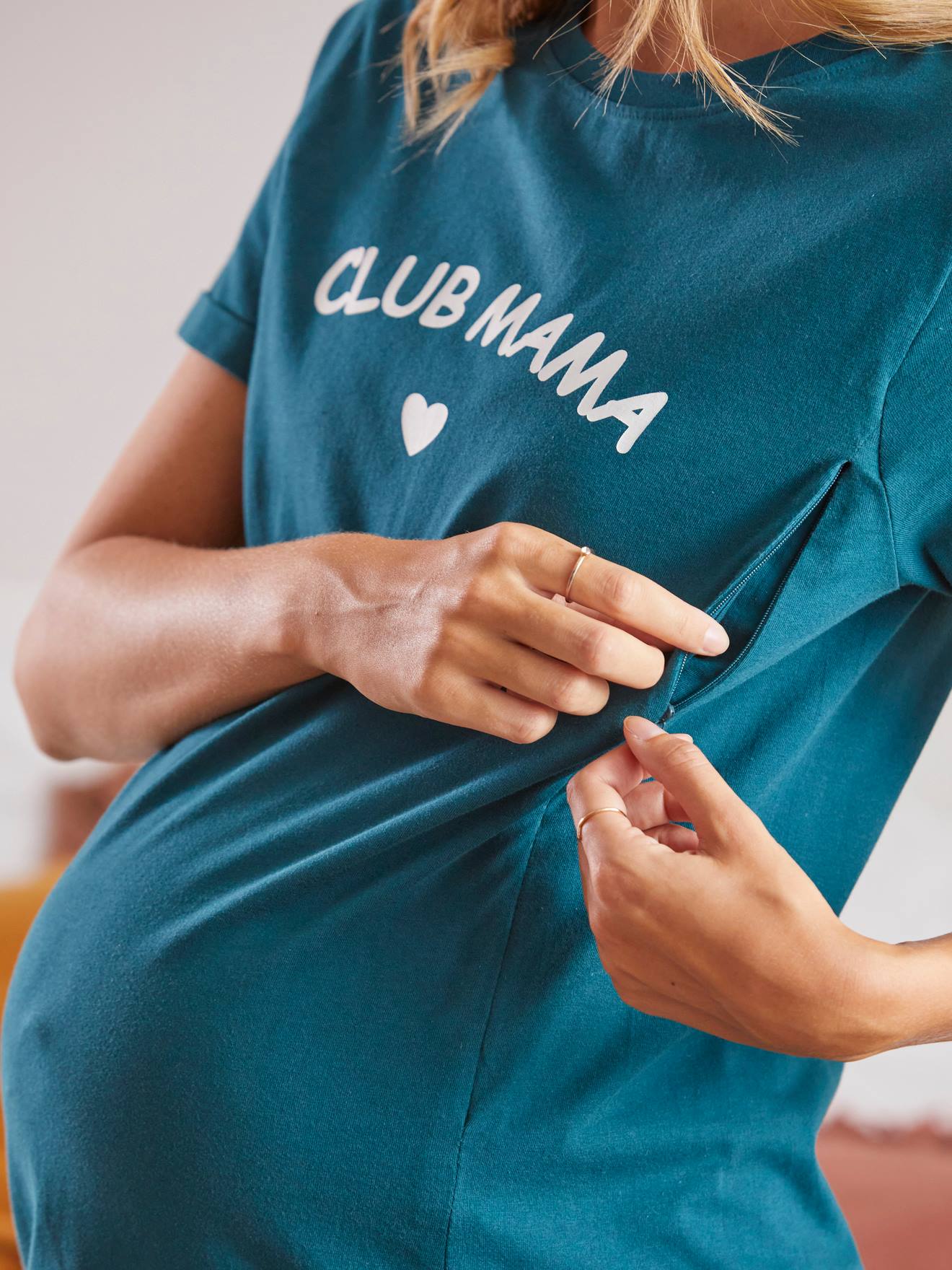 Chemise de nuit T-shirt grossesse et allaitement en coton bio vert