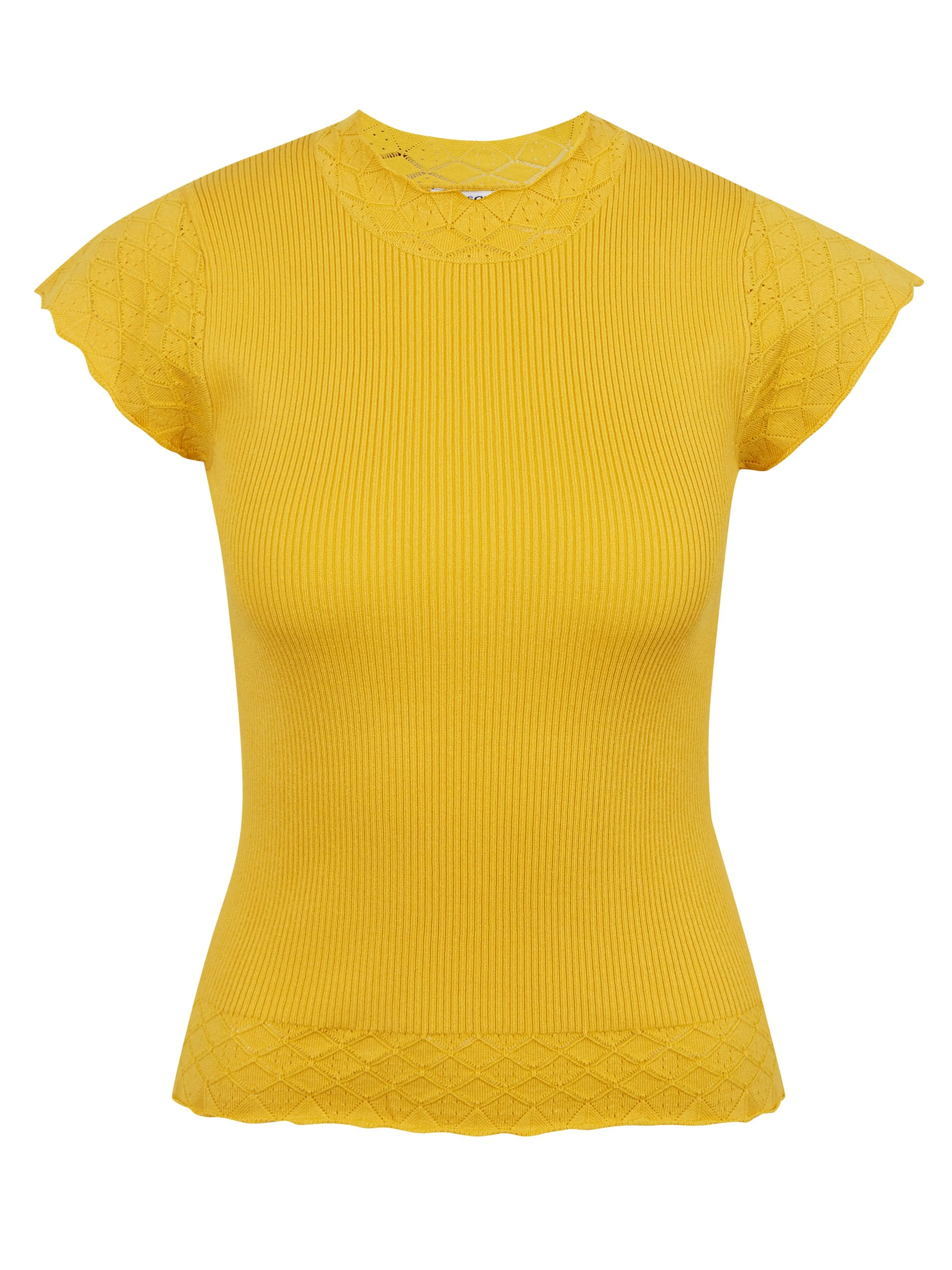 Gelbes Damen-T-Shirt mit Stehkragen ORSAY