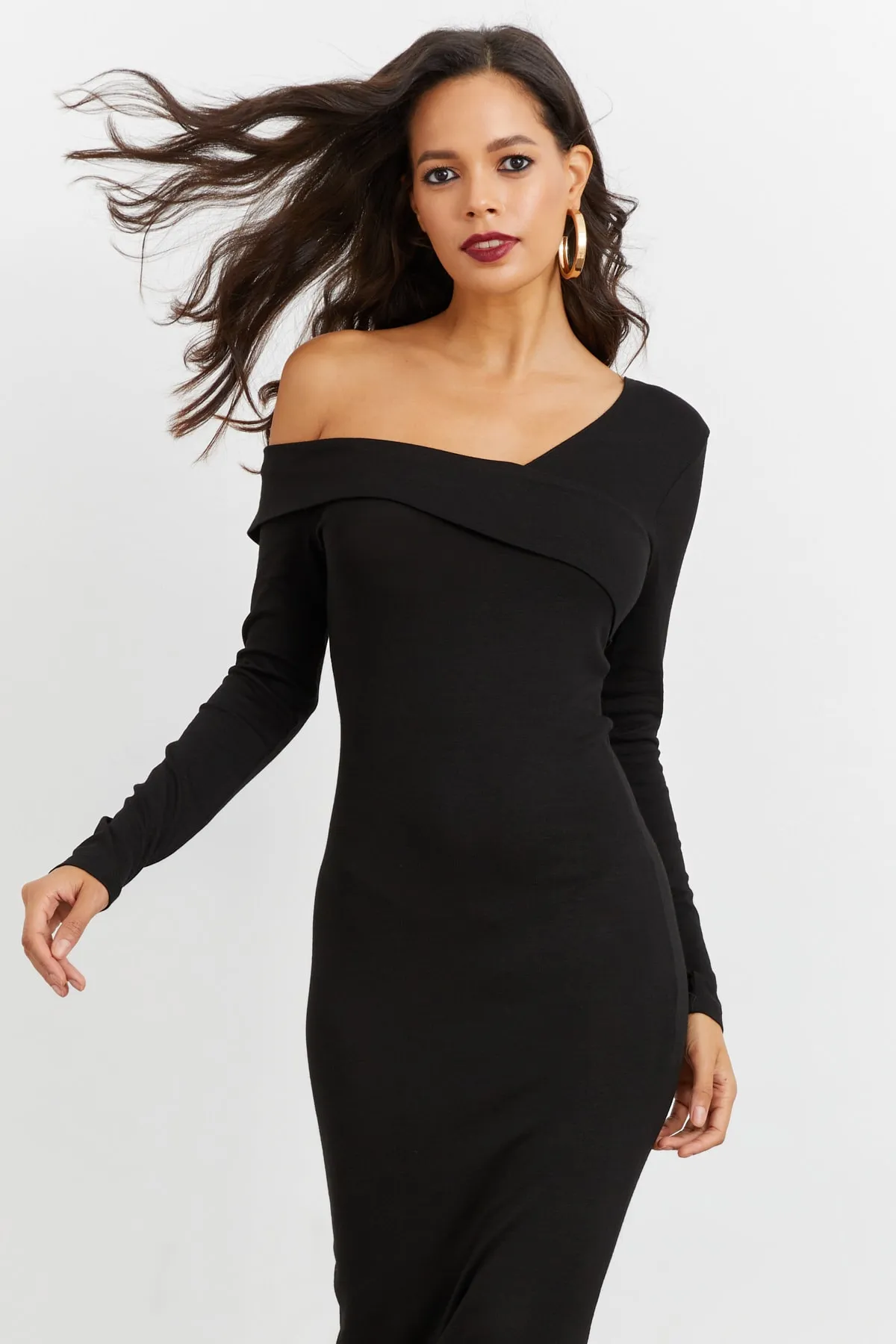 Cool & Sexy  Schwarzes Madonna-Kragenkleid für Damen B1944