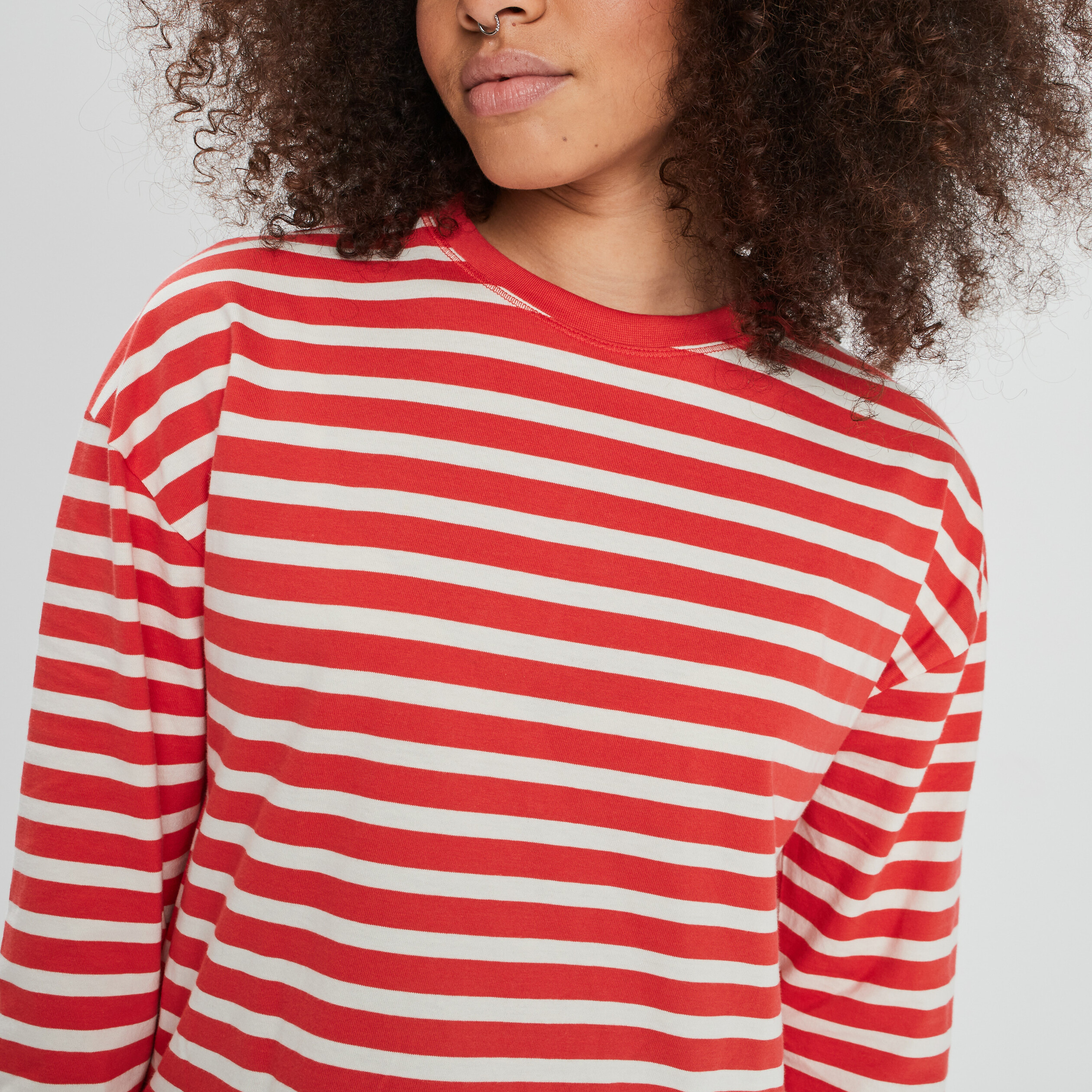 T-shirt marinière manches longues Creeks rouge femme | La Halle