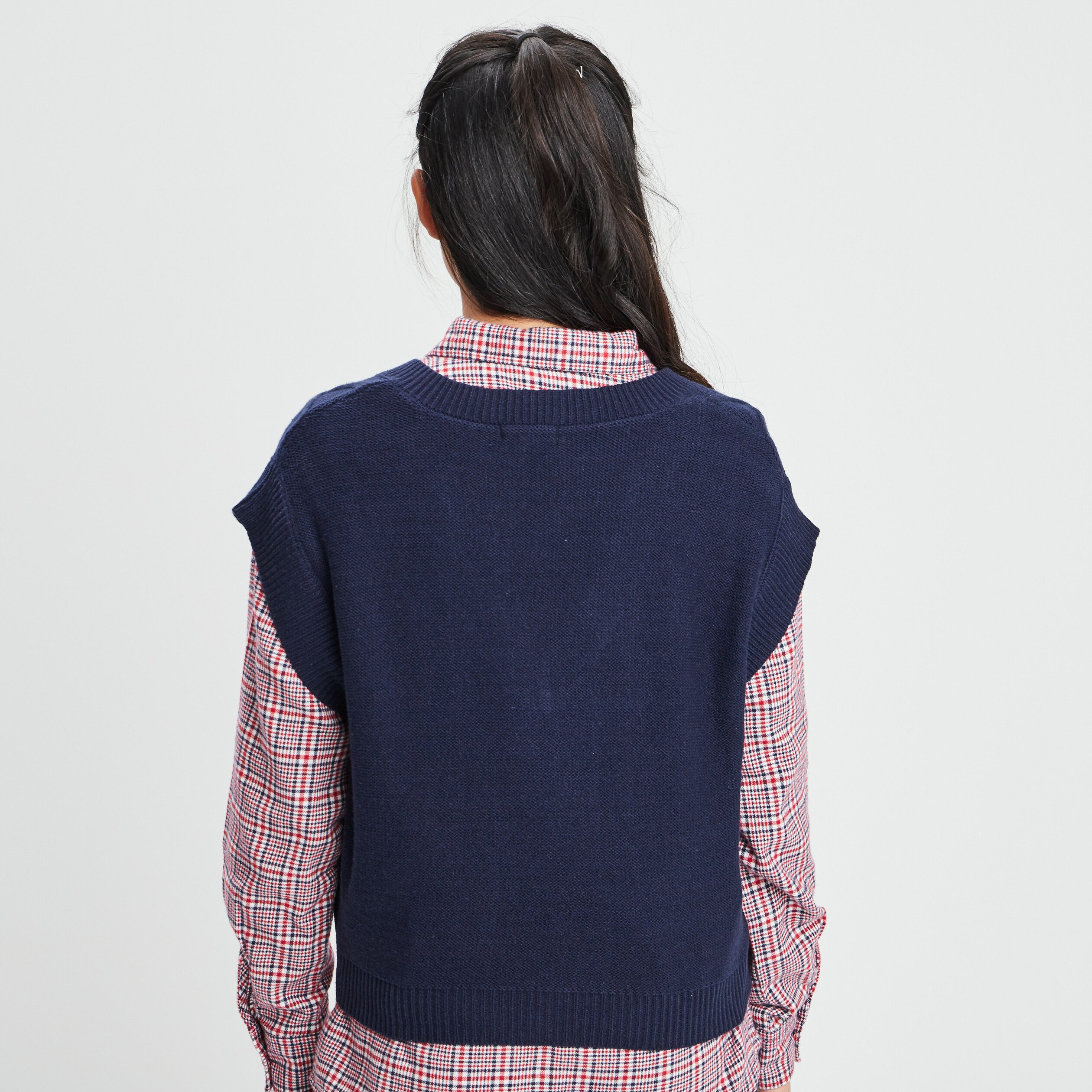 Pull court sans manches bleu marine femme | La Halle