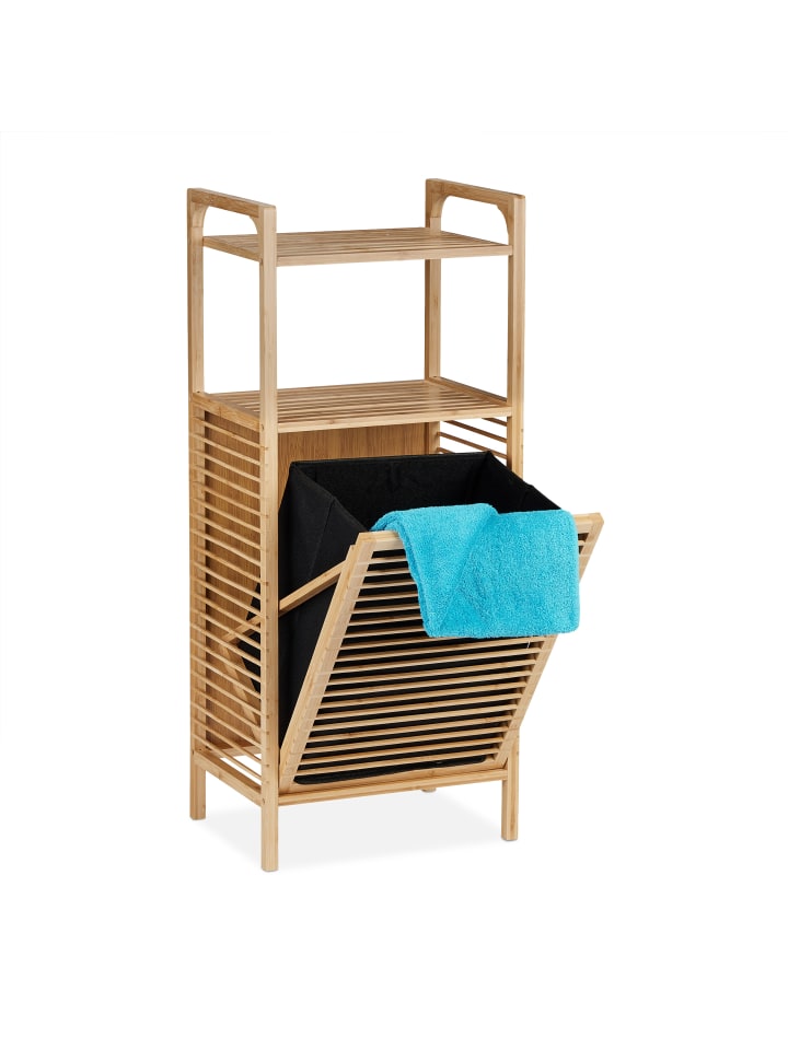 relaxdays Badregal mit Wäschekorb in Natur/ Schwarz - (B)40 x (H)95 x (T)30 cm günstig kaufen onesize