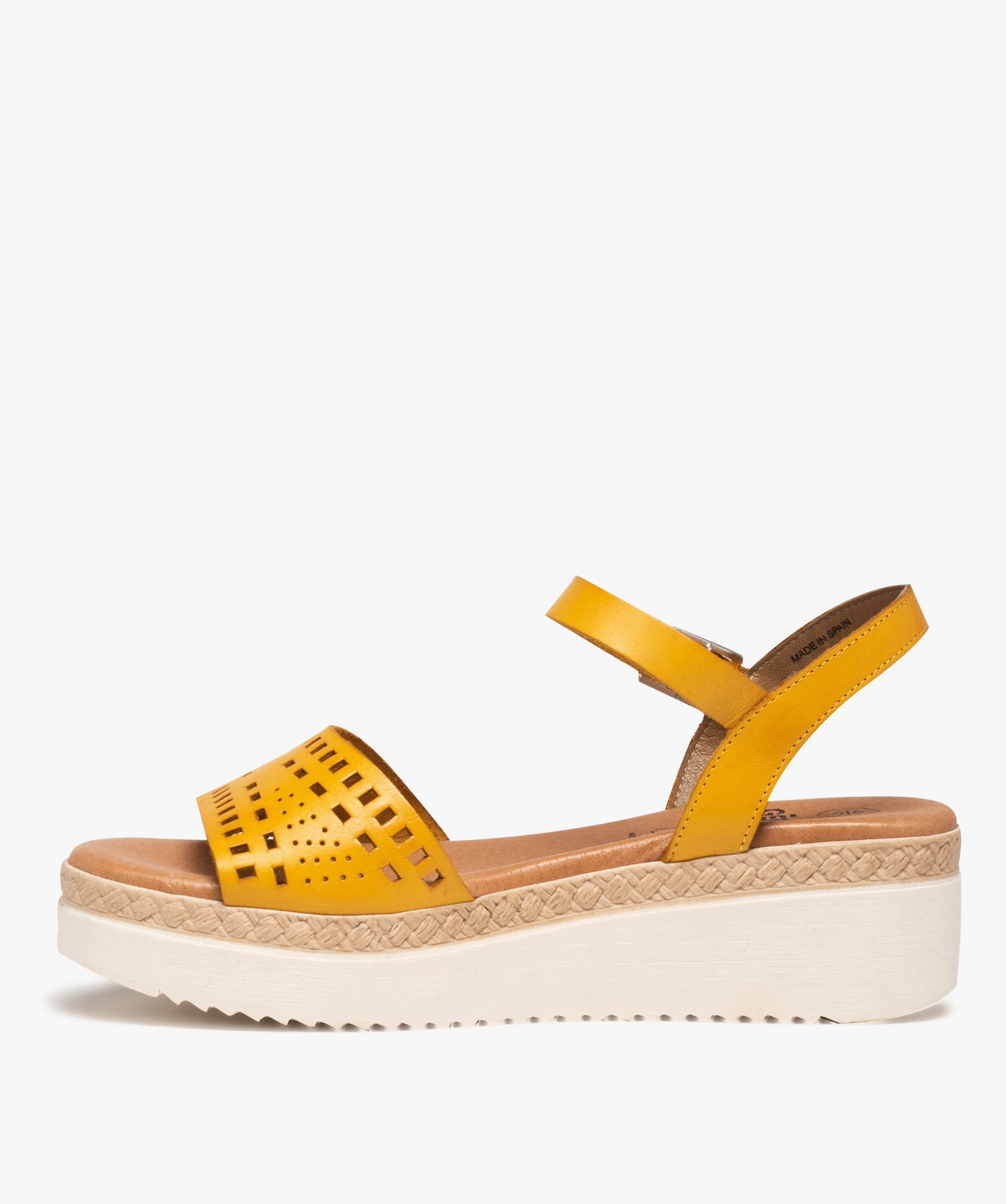 Sandales femme compensées dessus ajouré jaune | GEMO