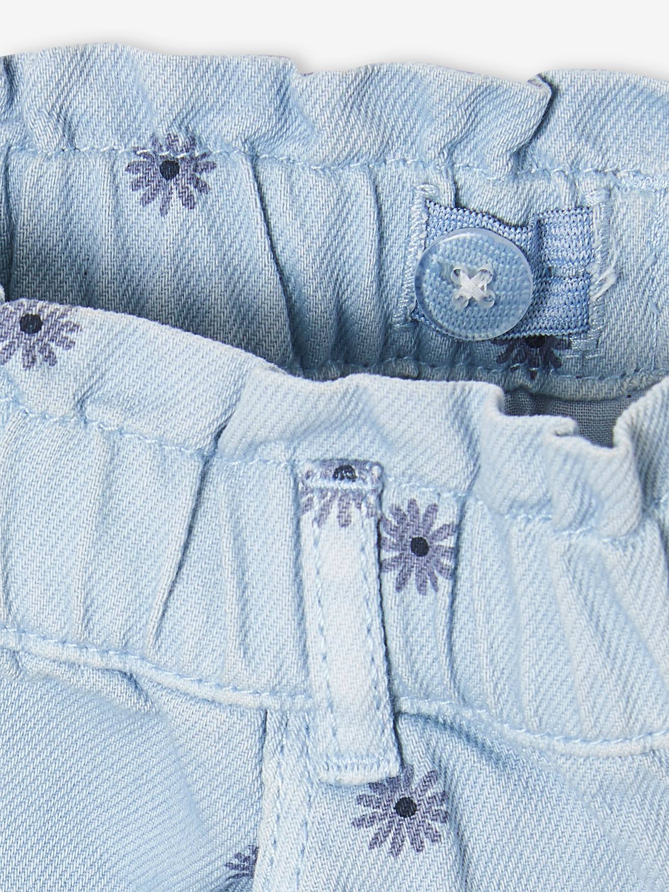 Vertbaudet Mädchen Paperbag-Jeans mit Blumenprint - blau