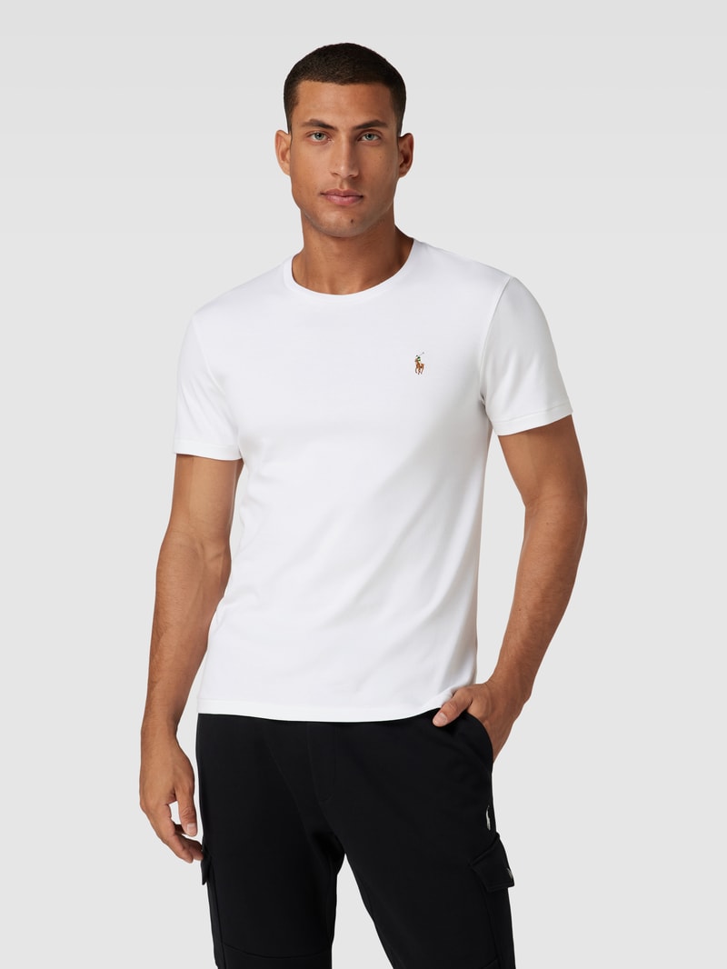 T-Shirt mit Streifenmuster Modell 'PIMA' in weiß