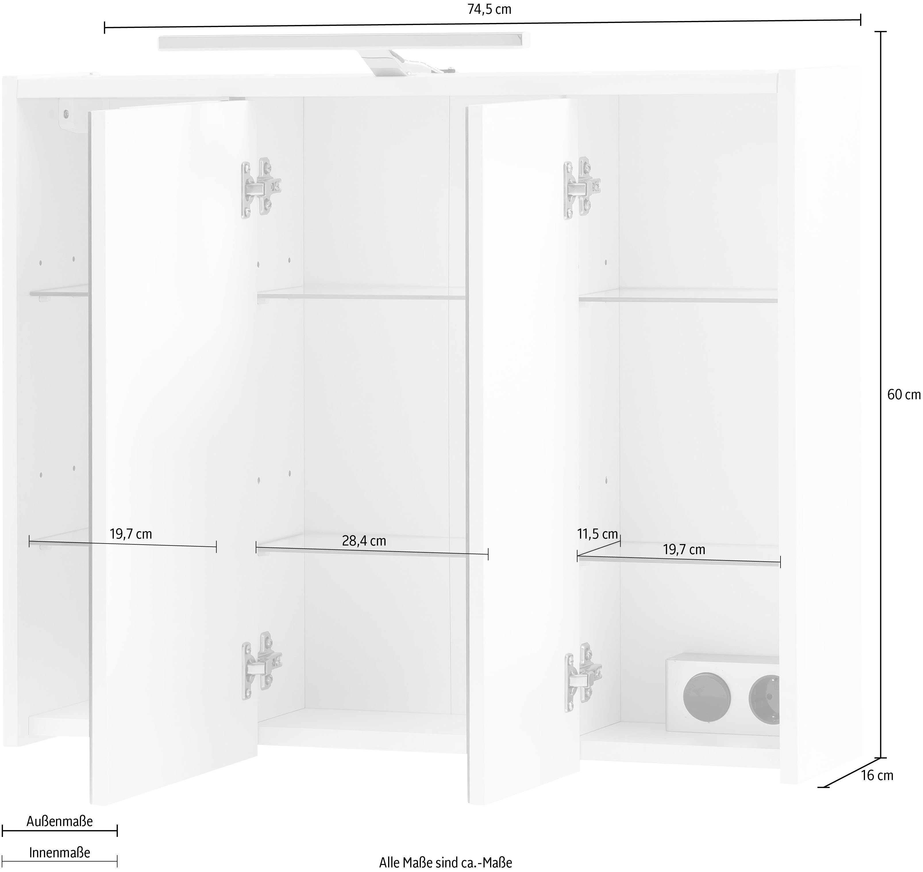 INOSIGN Spiegelschrank List Breite 74,5 cm Badschrank mit viel Stauraum