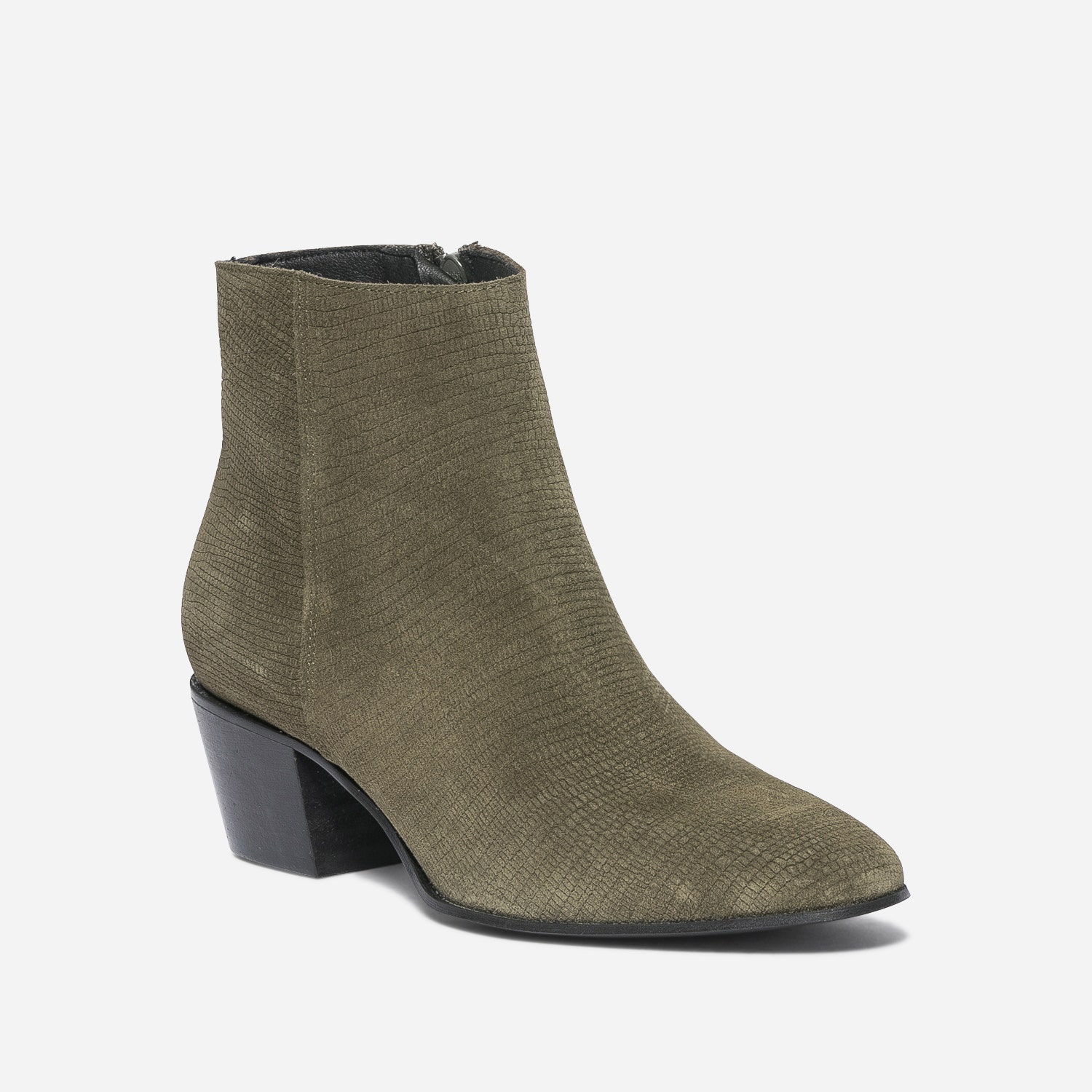 Boots TEXTO kaki éco-conçu cuir velours embossé