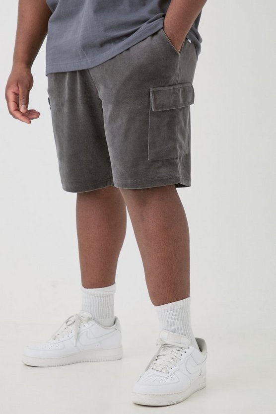 Plus Velour Cargo-Shorts mit elastischem Bund