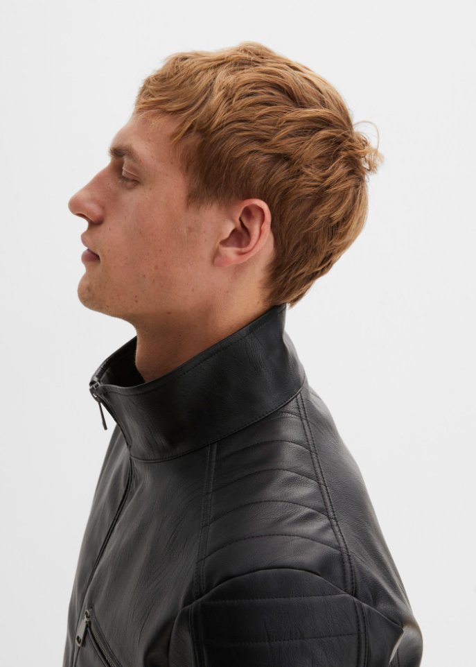 Lederimitat-Jacke mit Kapuze