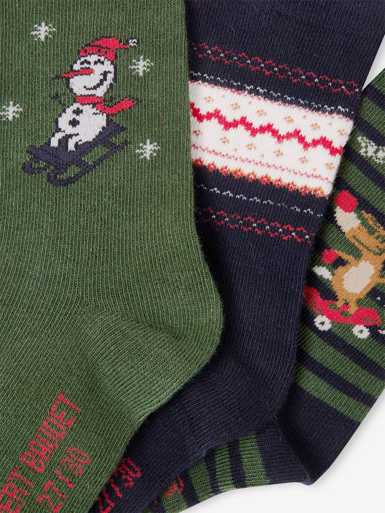 Vertbaudet Jungen Weihnachts-Geschenkset: 3er-Pack Socken Oeko-Tex - tannengrün