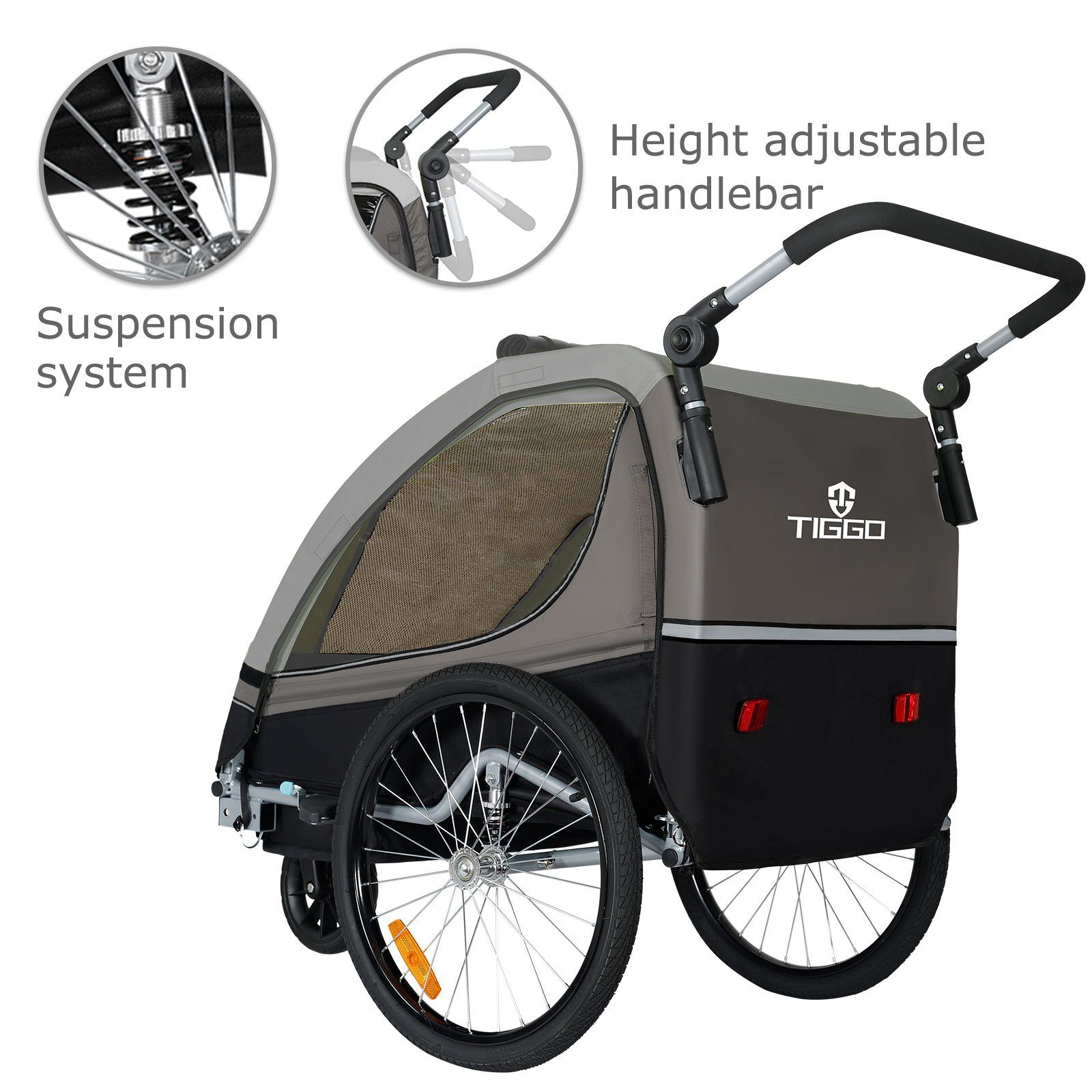 TIGGO Fahrradkinderanhänger TIGGO Kinderanhänger 2 in 1 Kinderfahrradanhänger Fahrradanhänger, für 1-2 Kinder inkluve Joggerkit