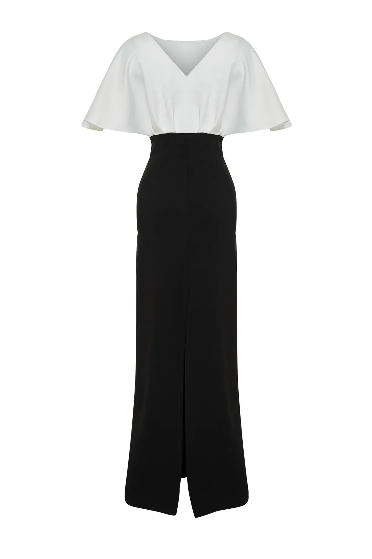 Trendyol Collection  Schwarz-weißes Oberteil aus mattem Satin, langes Abendkleid TPRSS24AE00025