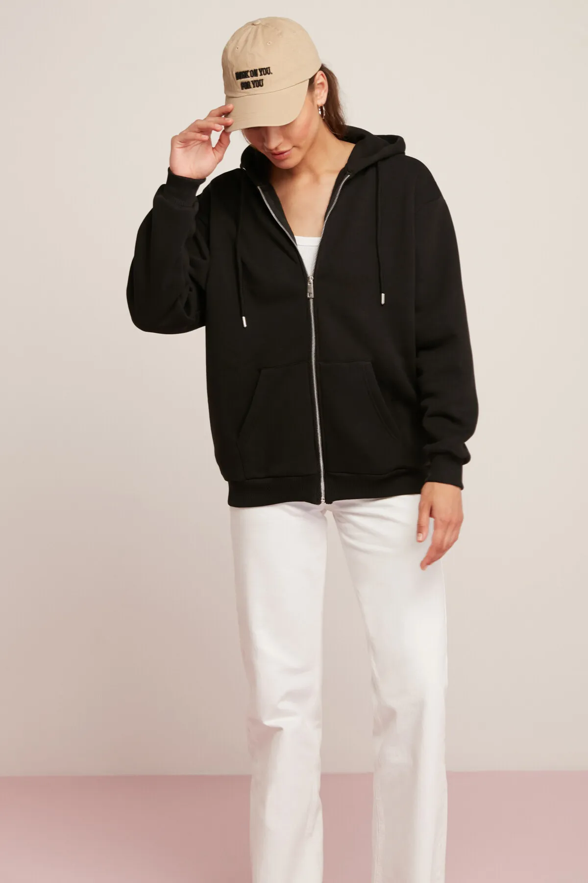 ETHIQUET  Oynx Damen-Fleece-Sweatshirt mit weicher Kapuze und Reißverschluss in Schwarz