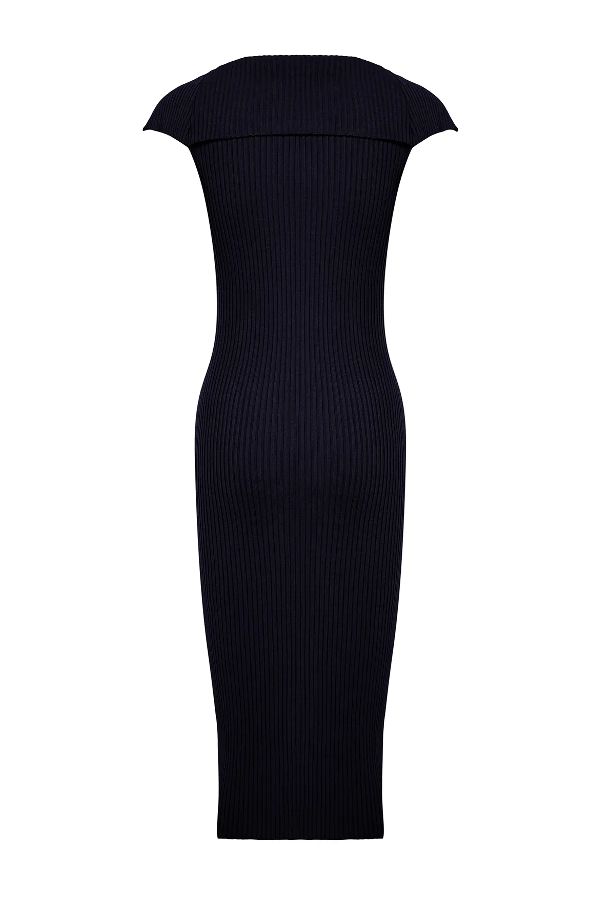 Trendyol Collection  Marineblaues Midi-Strickkleid mit Carmen-Kragen, detailliertes Kleid TWOSS24EL00362