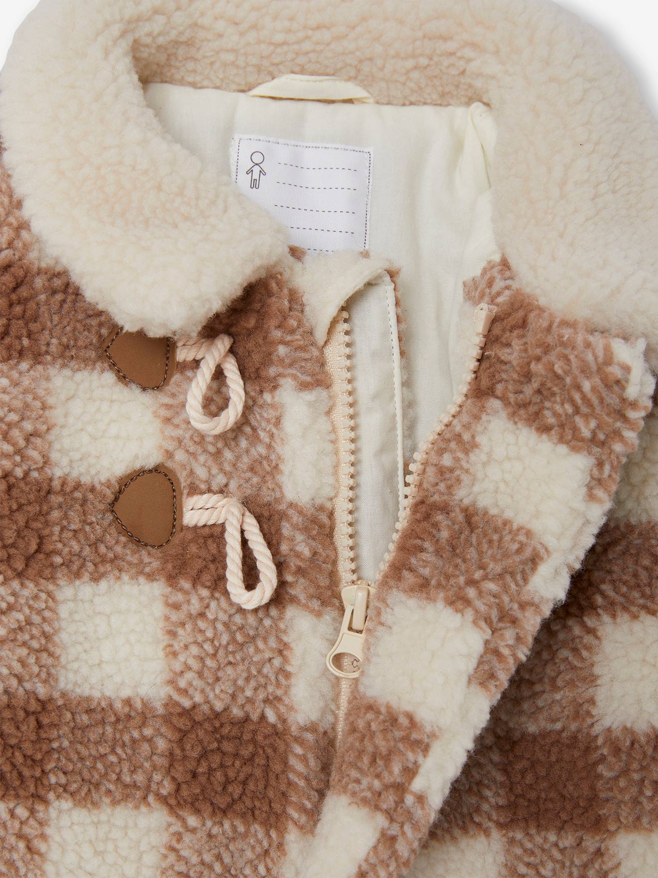Vertbaudet Baby Felljacke mit Recycling-Polyester - beige kariert