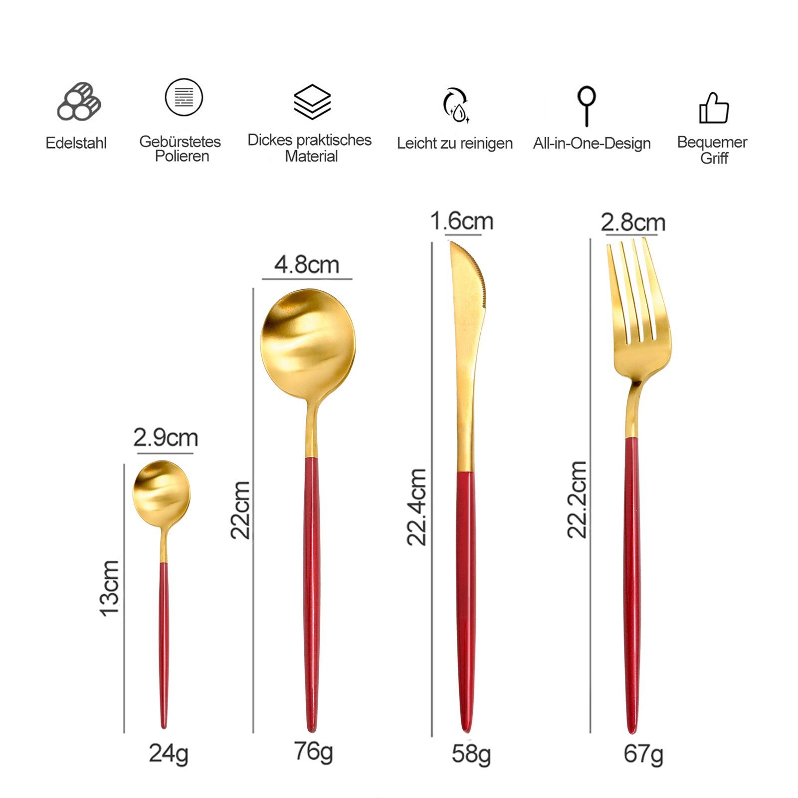 CALIYO Besteck-Set 24 Teilig Griff Edelstahl Messer Gabel Löffel Rostfrei Geschirrset Set, Gabel Löffel Geschirrset Set Spülmaschinenfest.