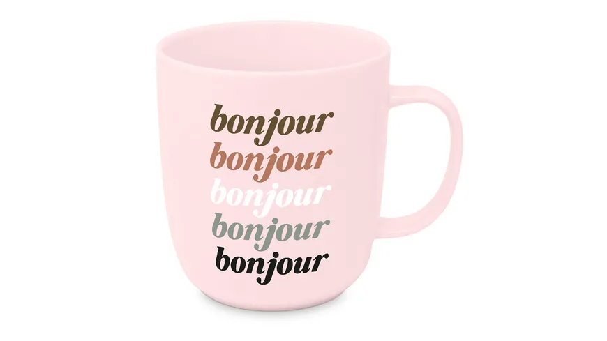Design@Home Becher Mug 2.0 Bonjour 0,35l rosa/ schwarz/ weiß/ braun