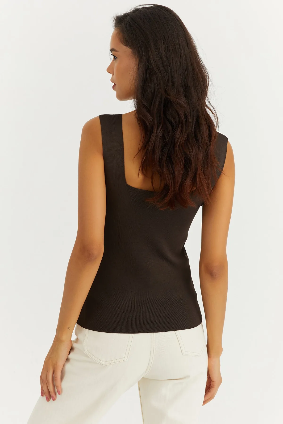 Cool & Sexy  Braune Strickbluse mit eckigem Ausschnitt für Damen YV80