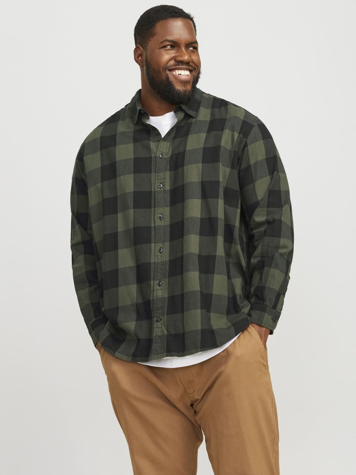 JACK & JONES PLUS Karohemd in Dusty Olive günstig kaufen