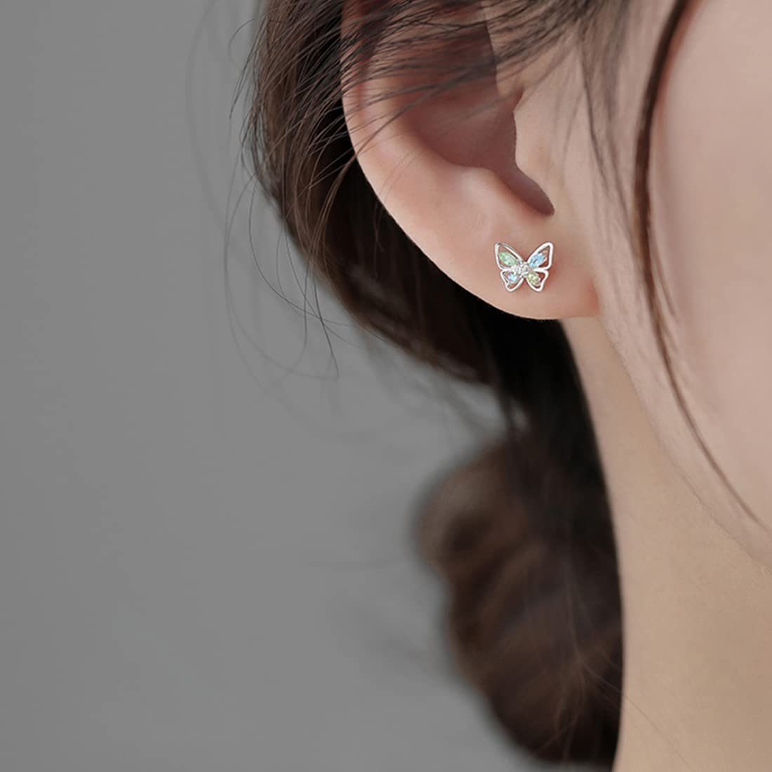 POCHUMIDUU Paar Ohrstecker 925 Sterling Silber Farbige Zirkon Schmetterling Ohrringe Klein, Kinder Ohrstecker mädchen für Kinde,Damen,Mädchen