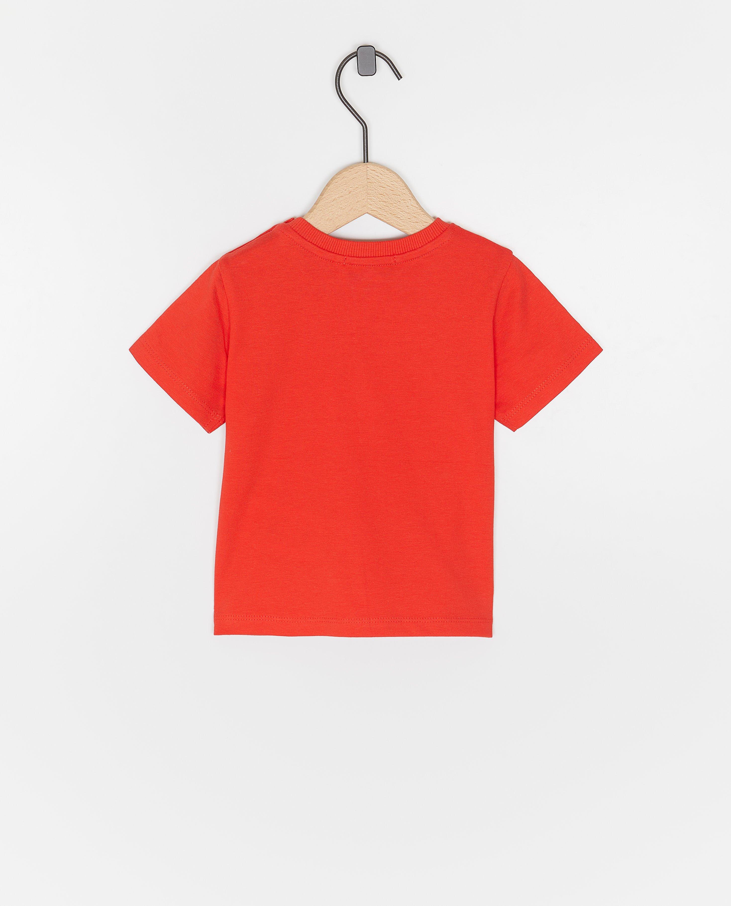 Maglietta Familystories con scritta, collezione per tifosi, rosso baby